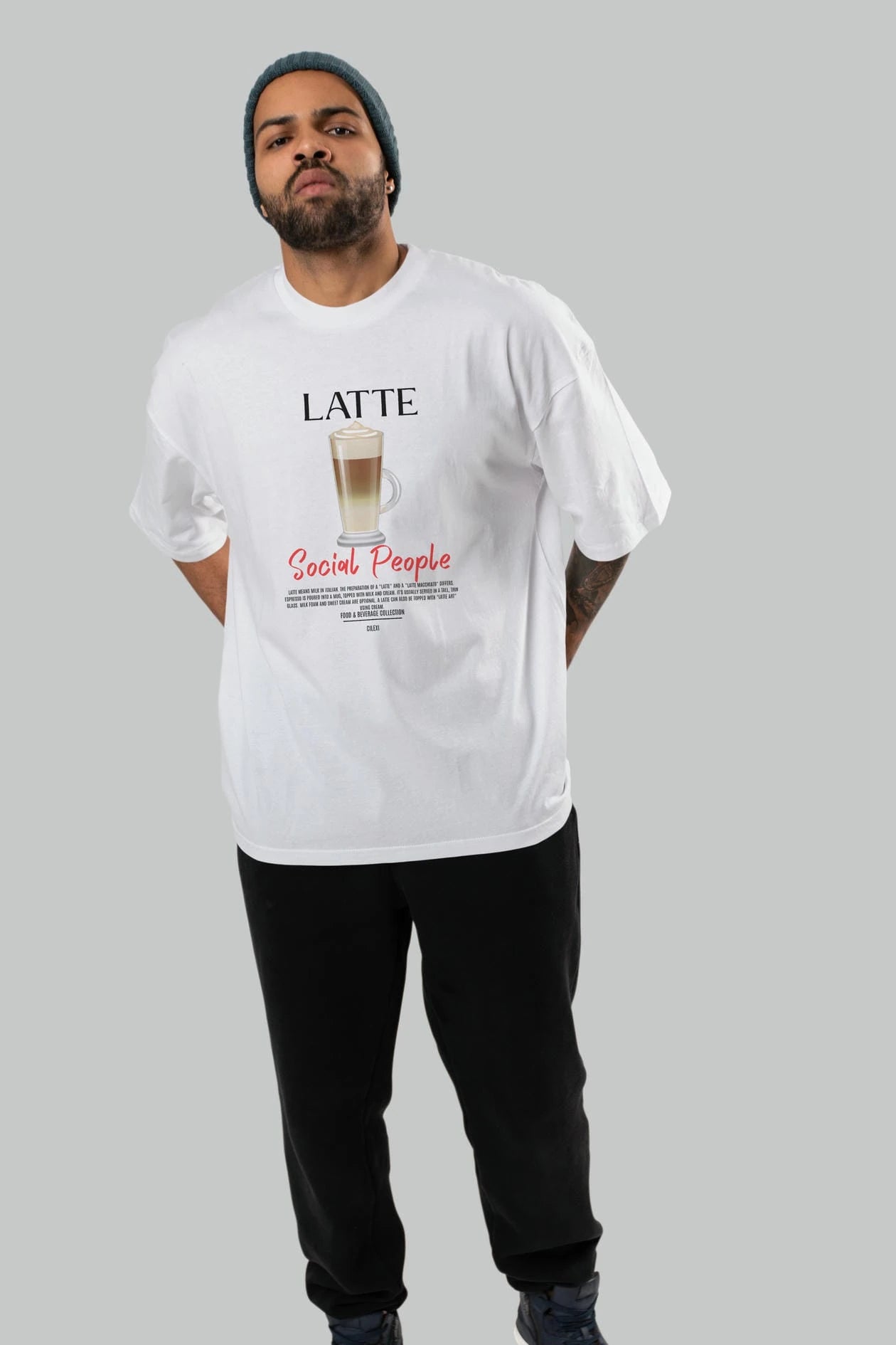 Latte Kokteyl Serisi ön Baskılı Oversize t-shirt Erkek Kadın %100 Pamuk Bisiklet Yaka tişort