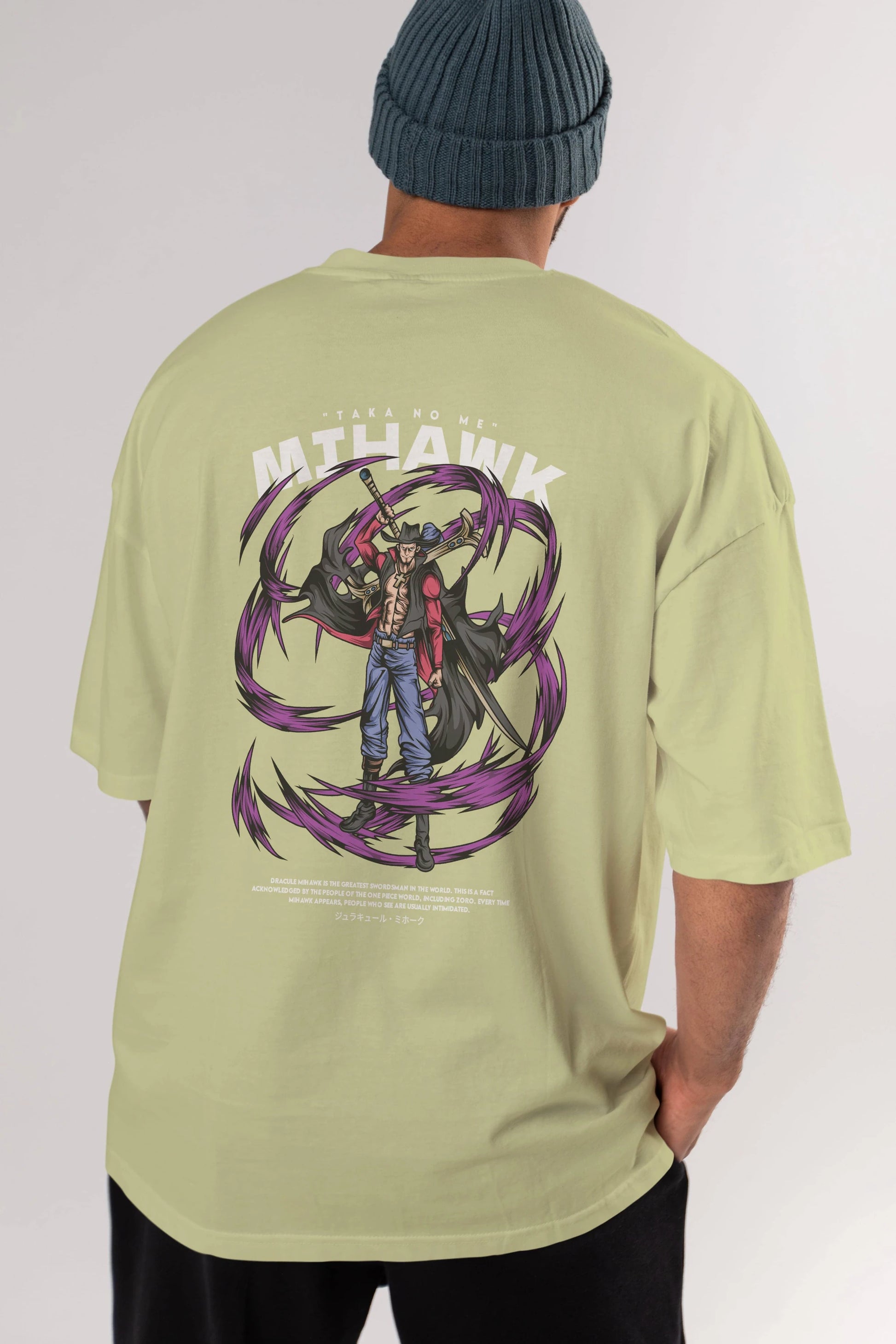 Mihawk Anime Arka Baskılı Oversize t-shirt Erkek Kadın Unisex