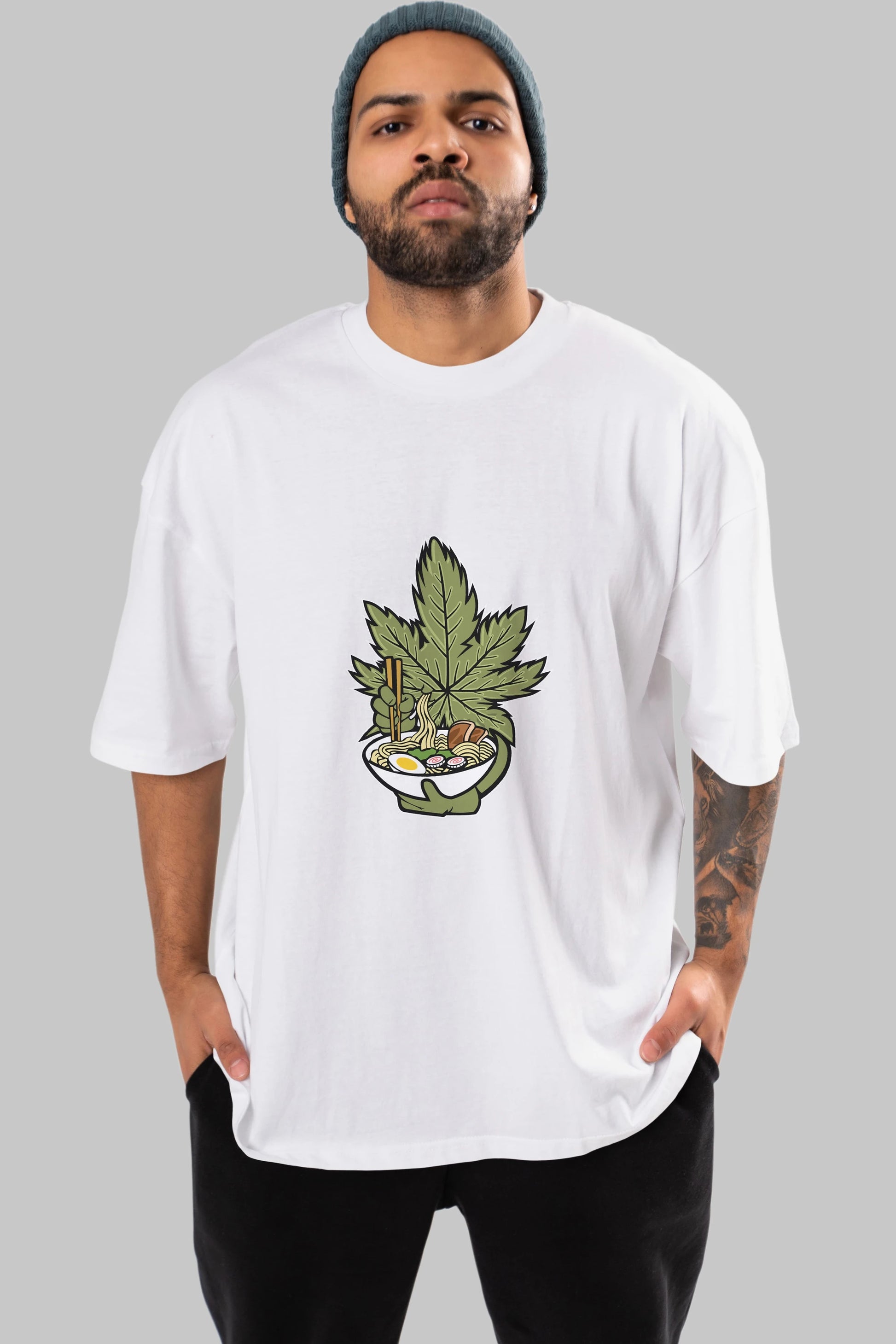 Weed Ramen Ön Baskılı Oversize t-shirt Erkek Kadın Unisex %100 Pamuk tişort
