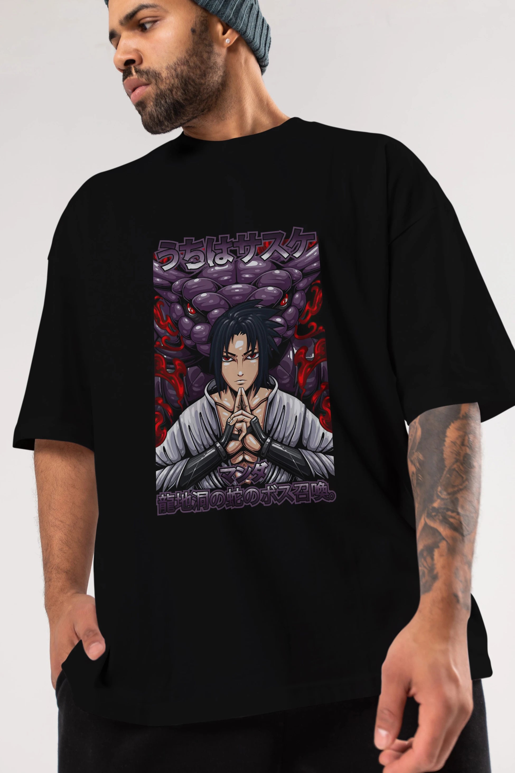 NARUTO SASUKE UCHIHA Anime Ön Baskılı Oversize t-shirt %100 pamuk Erkek Kadın Unisex