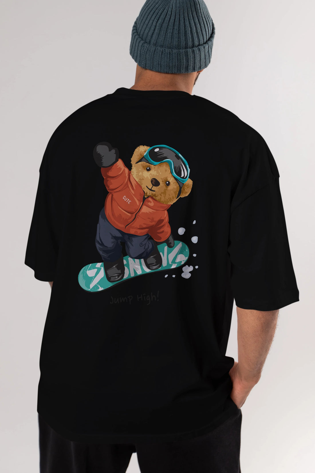 Teddy Bear Jump High Arka Baskılı Oversize t-shirt Erkek Kadın Unisex %100 Pamuk