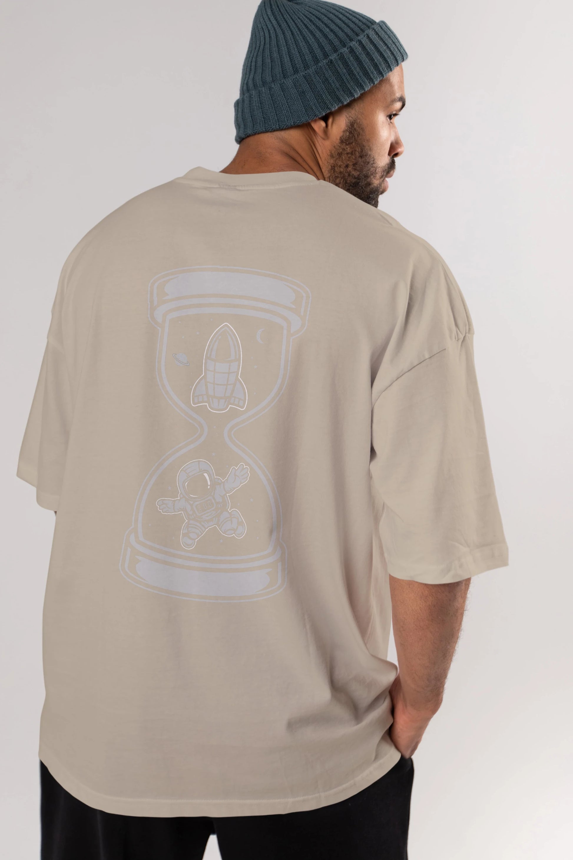 Astronaut Time Arka Baskılı Oversize t-shirt Erkek Kadın Unisex