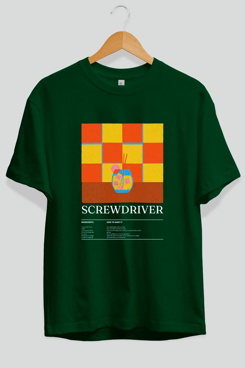 Screwdriver Kokteyl Ön Baskılı Oversize t-shirt Erkek Kadın %100 Pamuk Bisiklet Yaka tişort