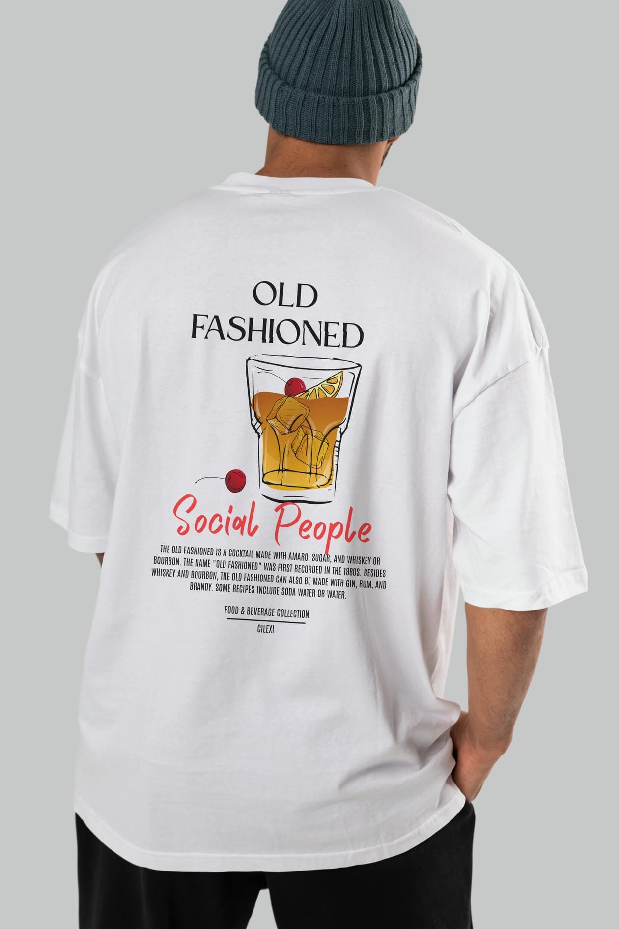 Old Fashıoned Kokteyl Serisi Baskılı Oversize t-shirt Erkek Kadın Unisex %100 Pamuk Bisiklet Yaka tişort