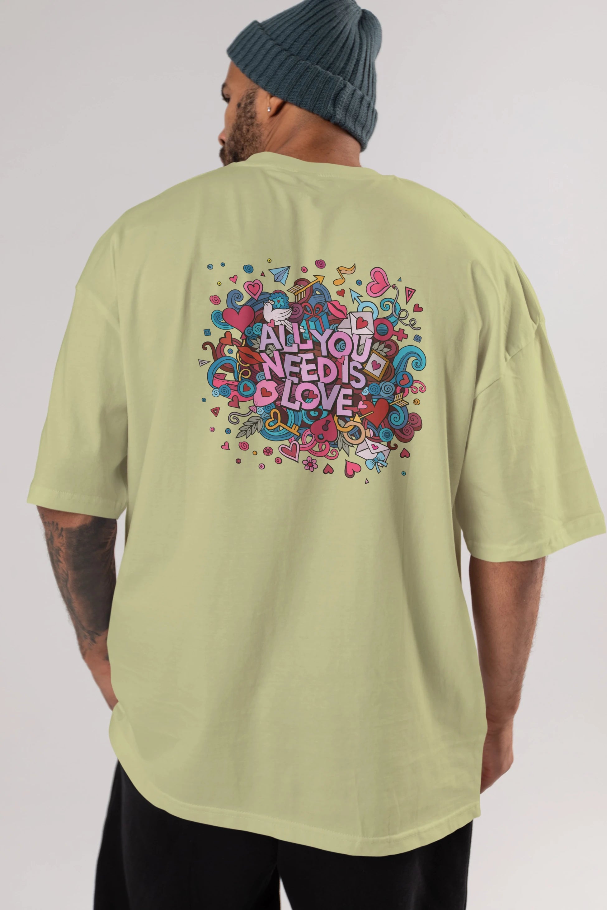 Cute Fun Colorful Heart Art Love Arka Baskılı Oversize t-shirt Erkek Kadın Unisex