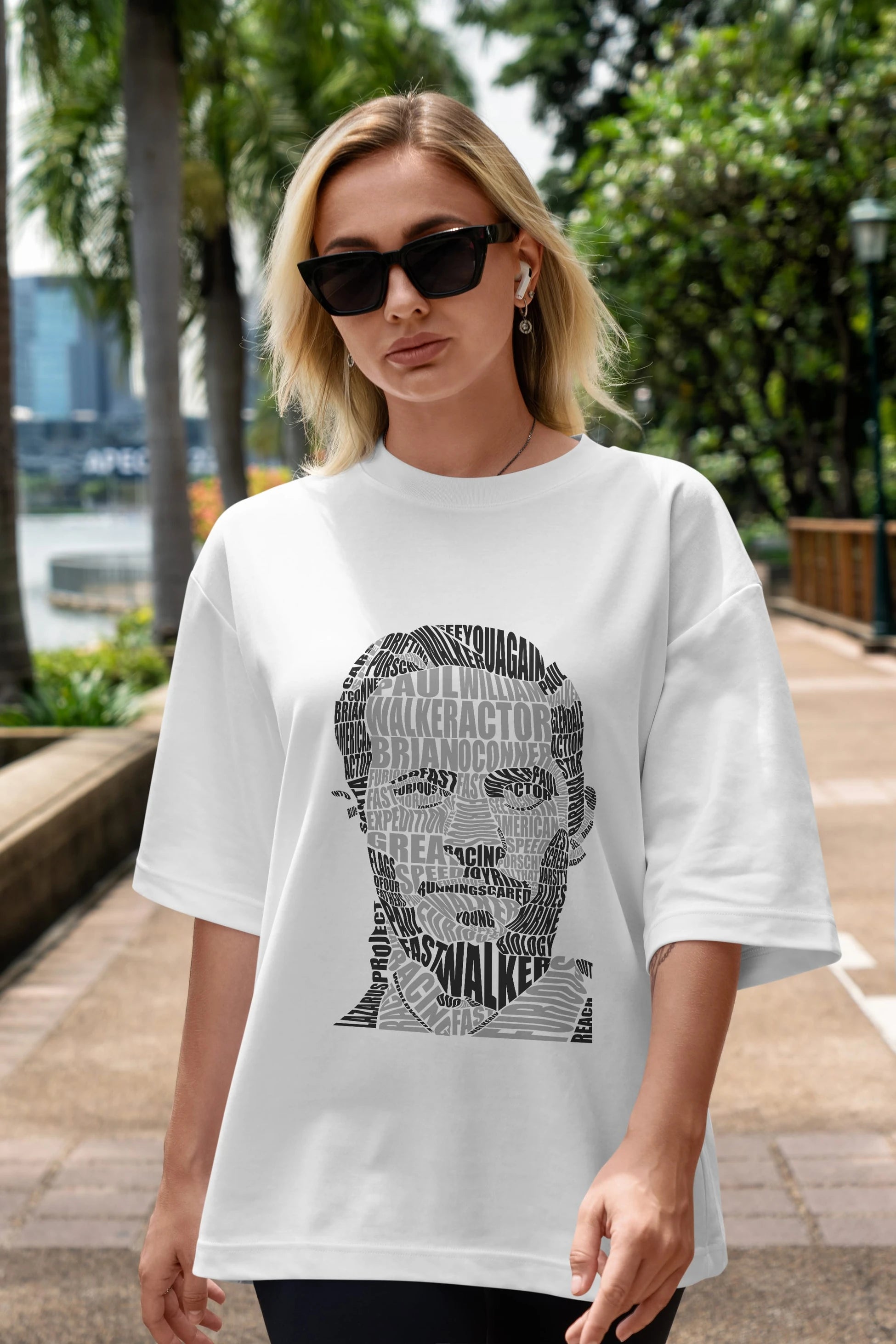 Paul Walker Calligram Ön Baskılı Oversize t-shirt %100 pamuk Erkek Kadın Unisex