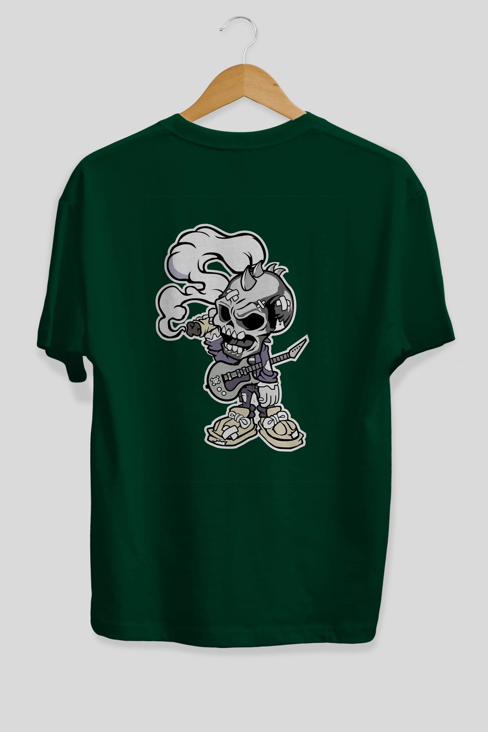 Skull Smoker Punk Rocker Arka Baskılı Oversize t-shirt Erkek Kadın Unisex %100 Pamuk tişort
