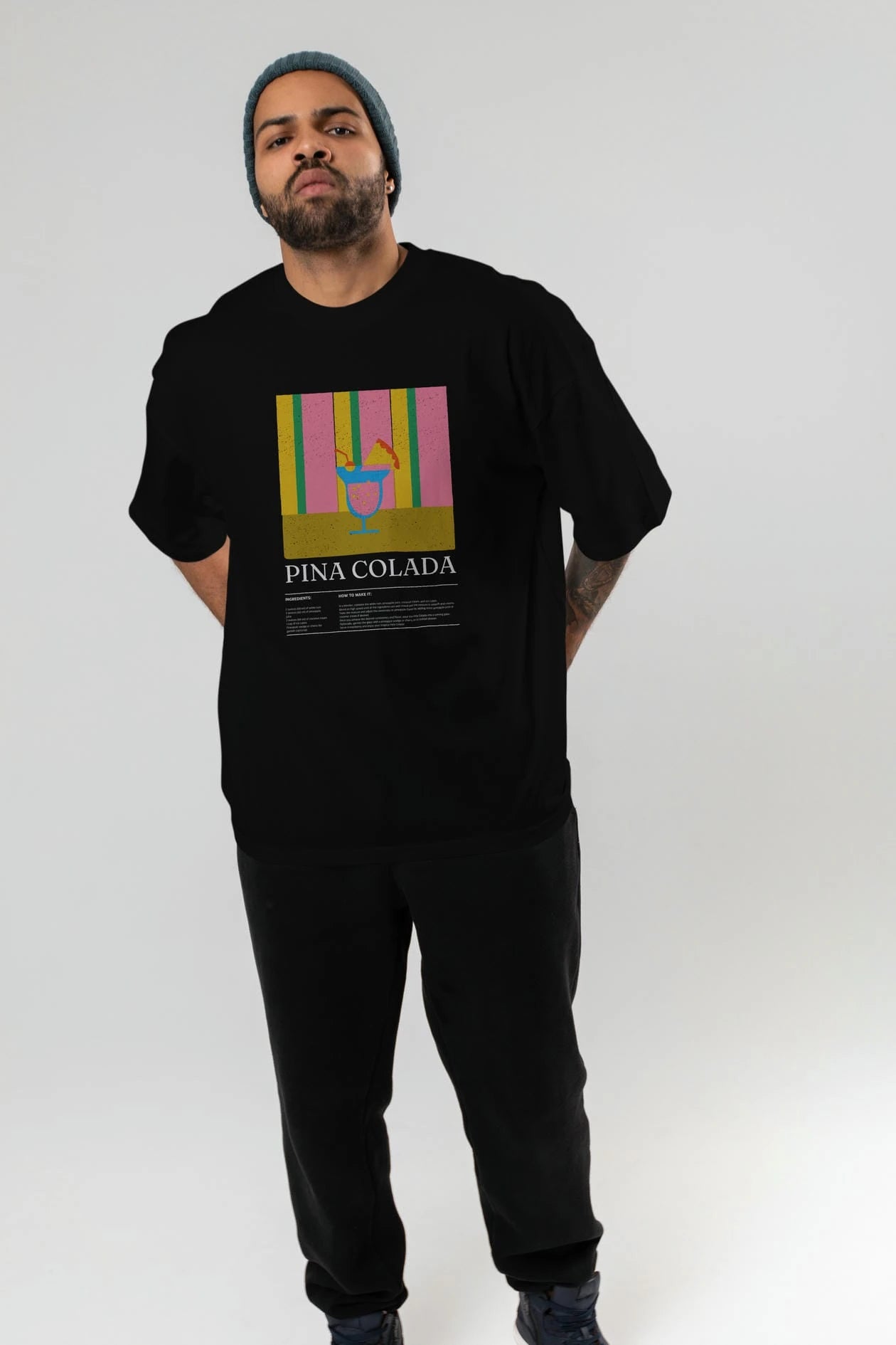 Pina Colada Kokteyl Ön Baskılı Oversize t-shirt Erkek Kadın %100 Pamuk Bisiklet Yaka tişort