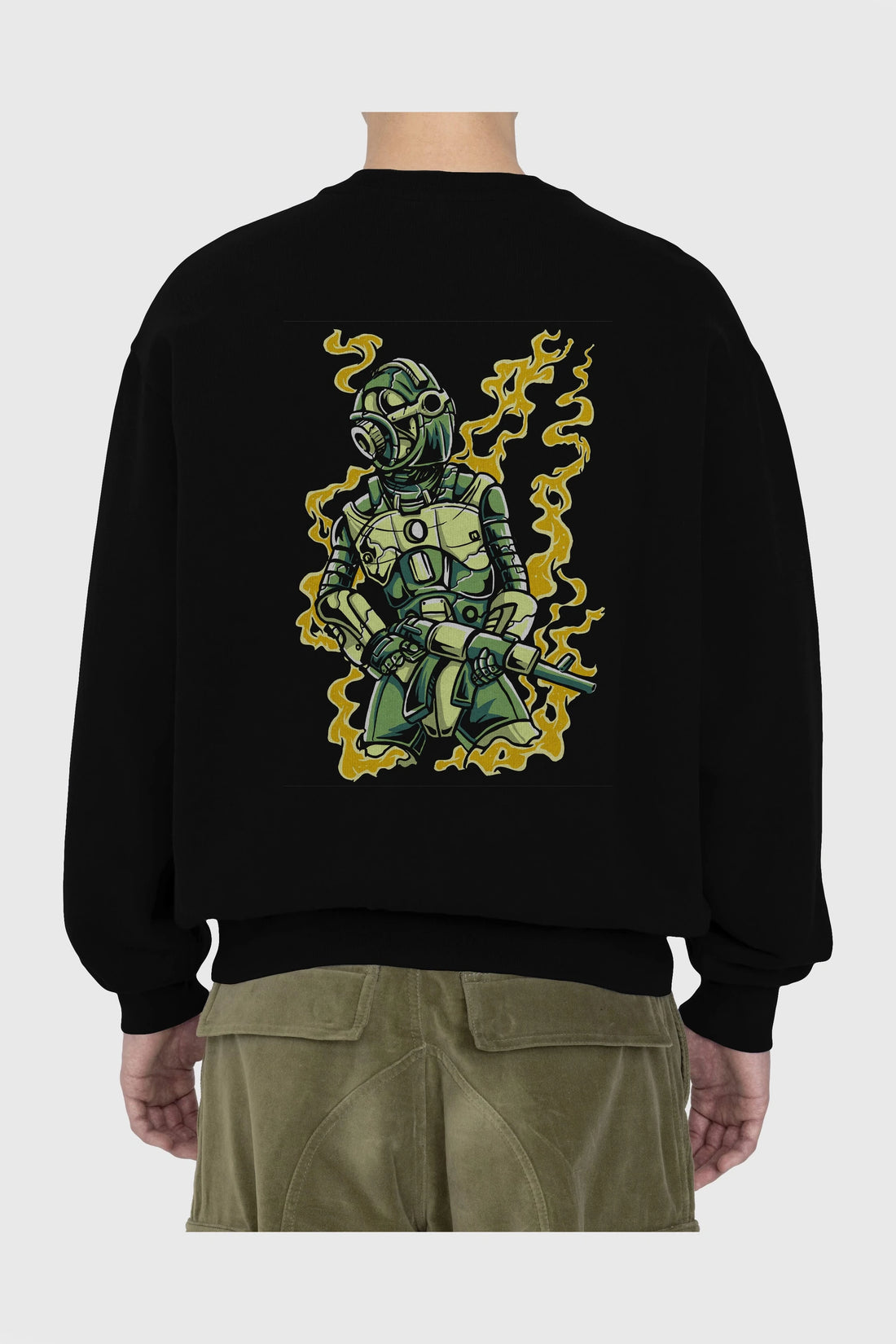 Robot Soldier Arka Baskılı Oversize Sweatshirt Erkek Kadın Unisex