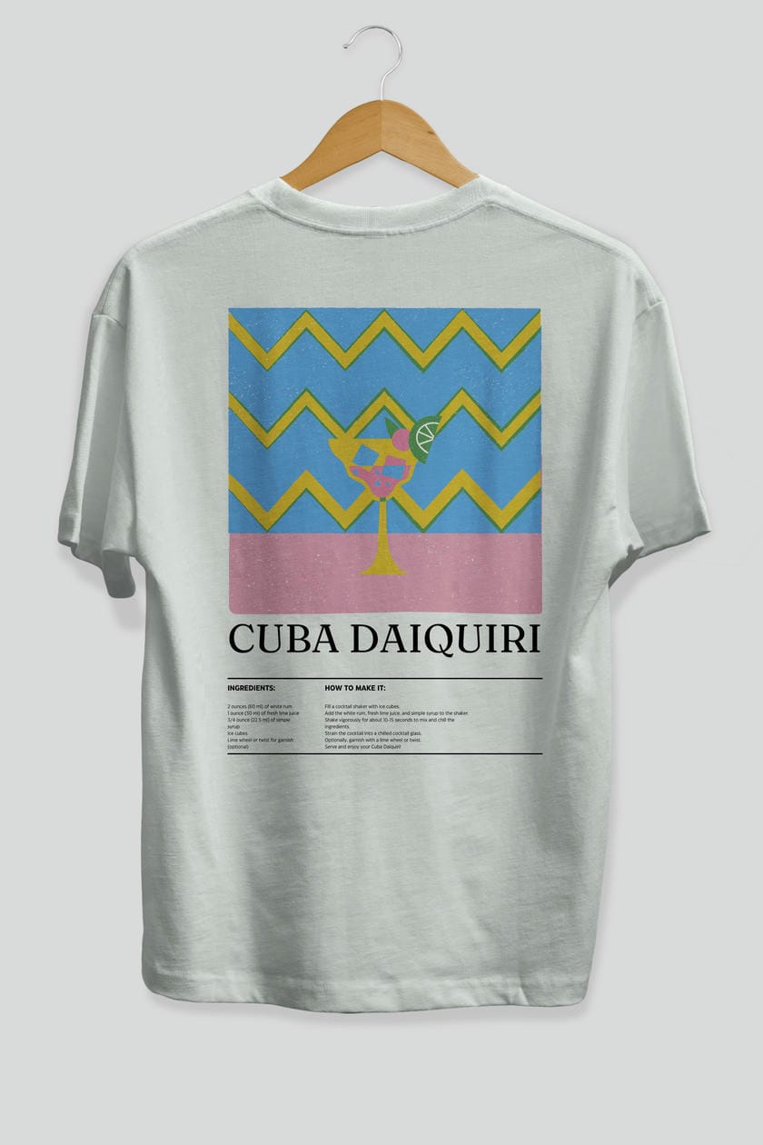 Cuba Daiquiri Kokteyl Serisi Arka Baskılı Oversize t-shirt Erkek Kadın %100 Pamuk Bisiklet Yaka tişort