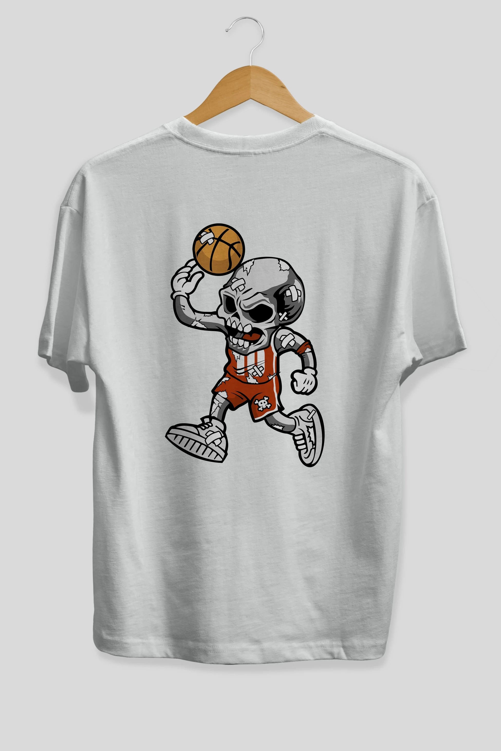 Skull Basketball Arka Baskılı Oversize t-shirt Erkek Kadın Unisex %100 Pamuk tişort