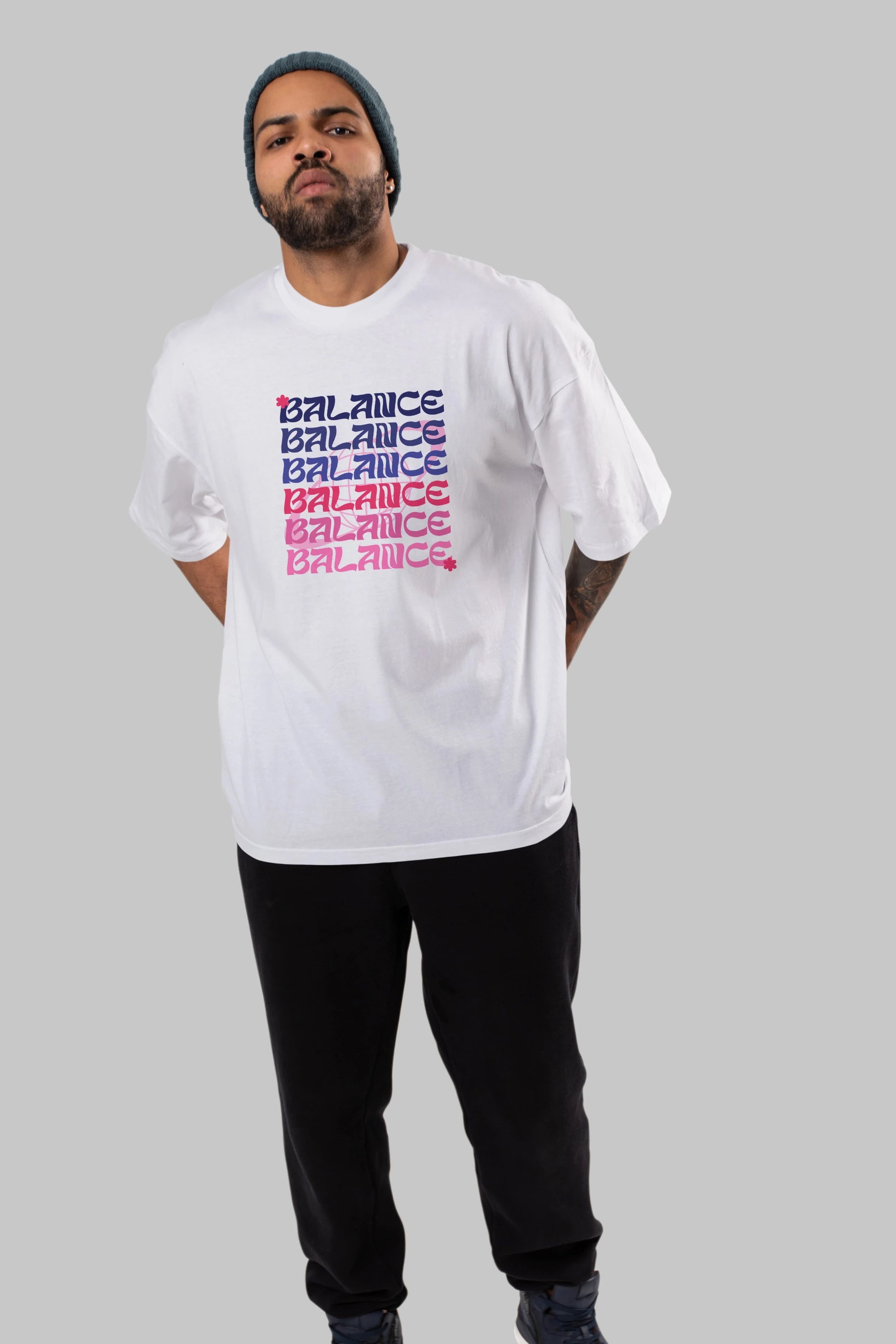 Balance Yazılı Ön Baskılı Oversize t-shirt Erkek Kadın Unisex