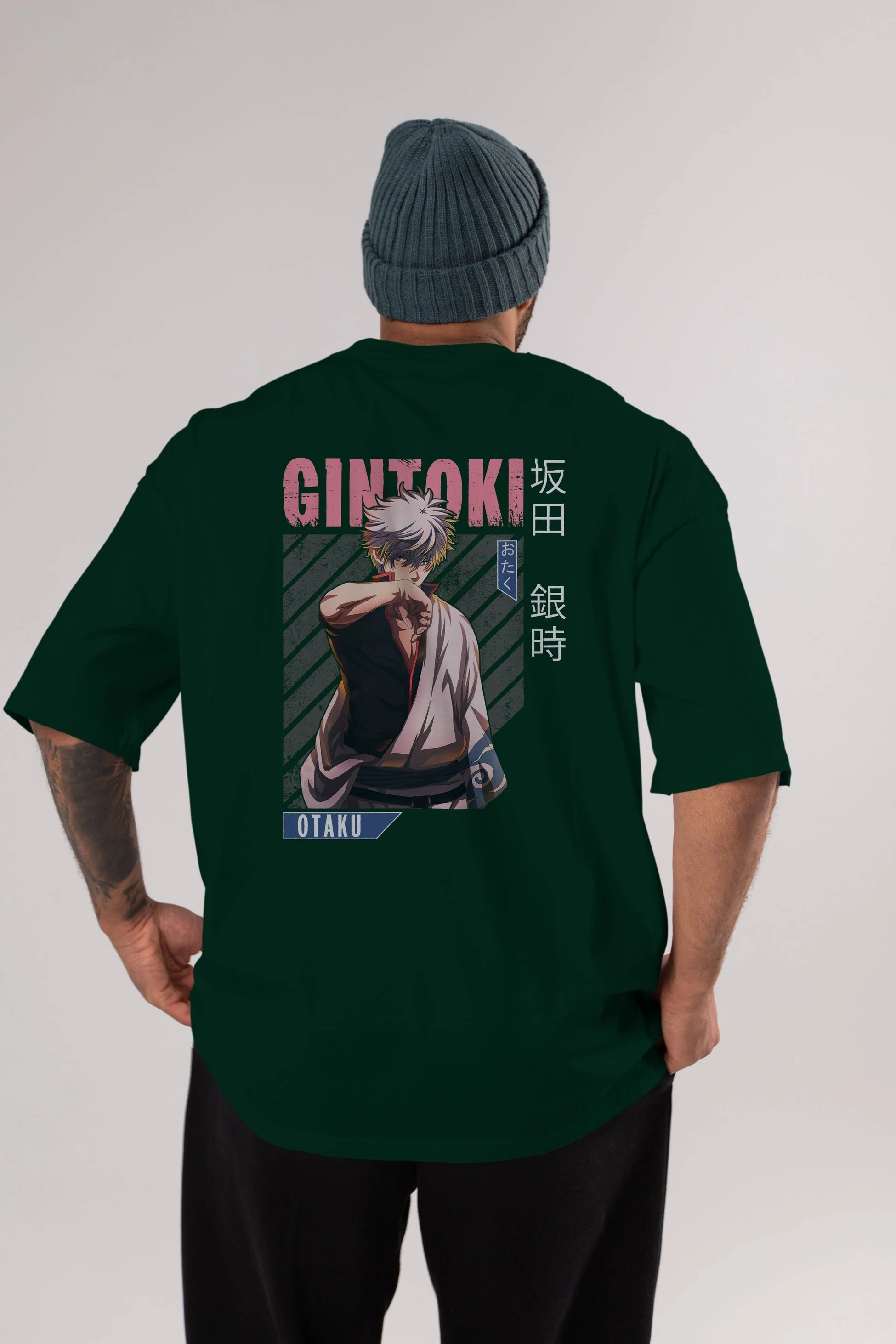 Gintoki Sakata Anime Arka Baskılı Oversize t-shirt Erkek Kadın Unisex
