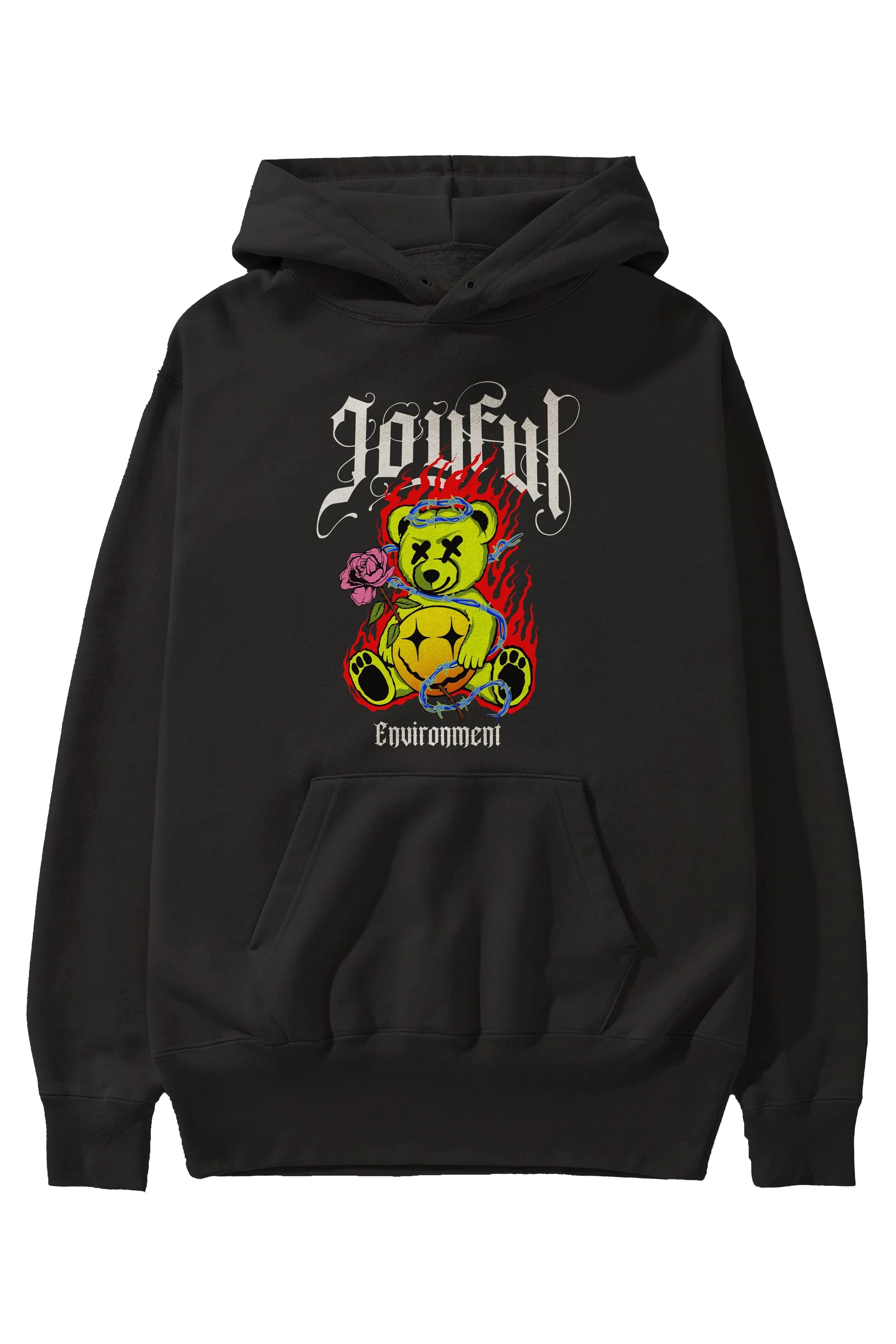 Joyful Bear Ön Baskılı Hoodie Oversize Kapüşonlu Sweatshirt Erkek Kadın Unisex