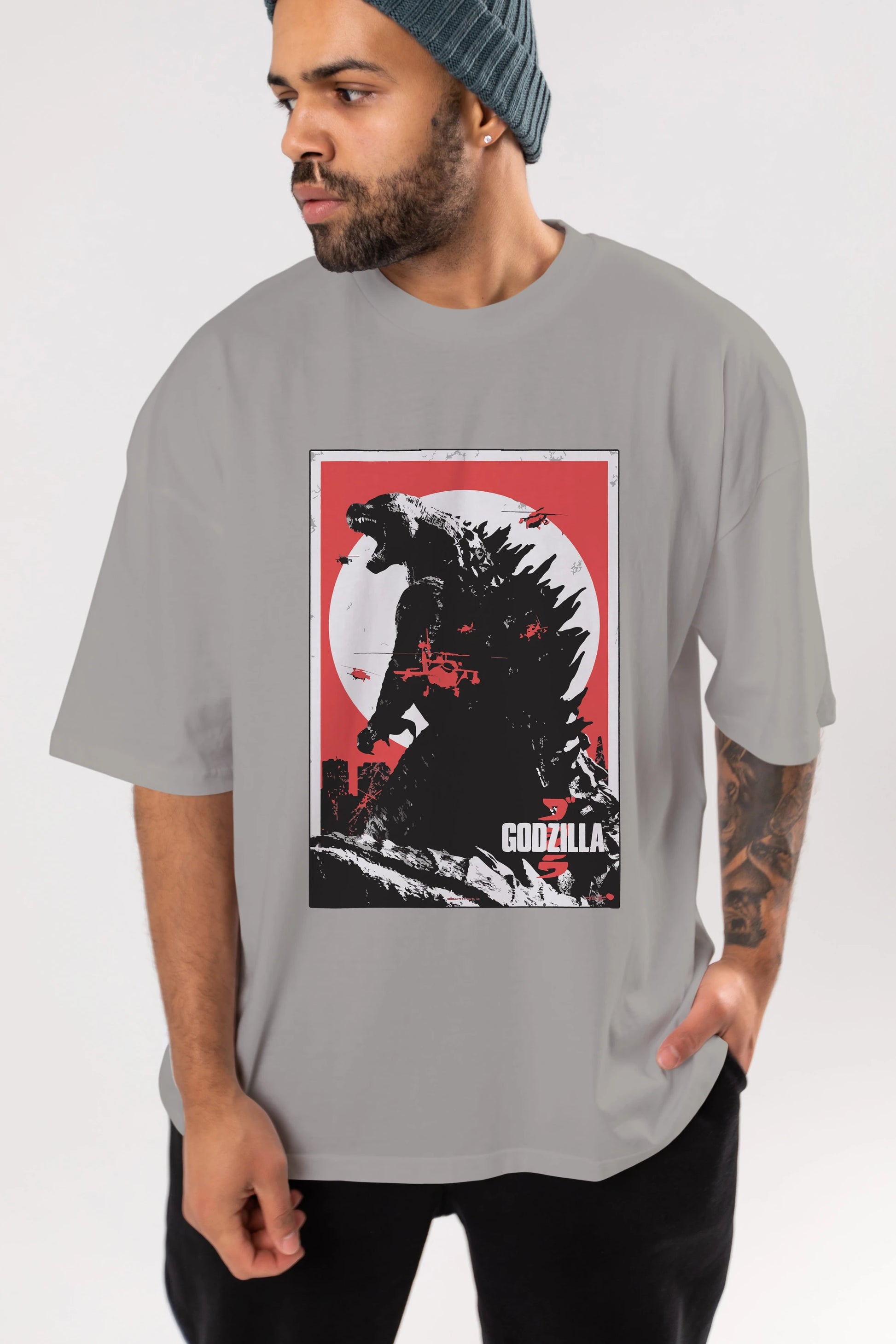 Godzilla (2) Ön Baskılı Oversize t-shirt Erkek Kadın Unisex %100 Pamuk Bisiklet Yaka tişort