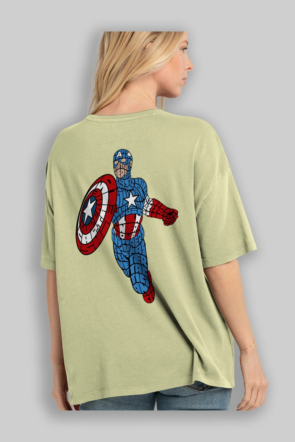 Star and Stripes Hero Arka Baskılı Oversize t-shirt %100 pamuk Erkek Kadın Unisex