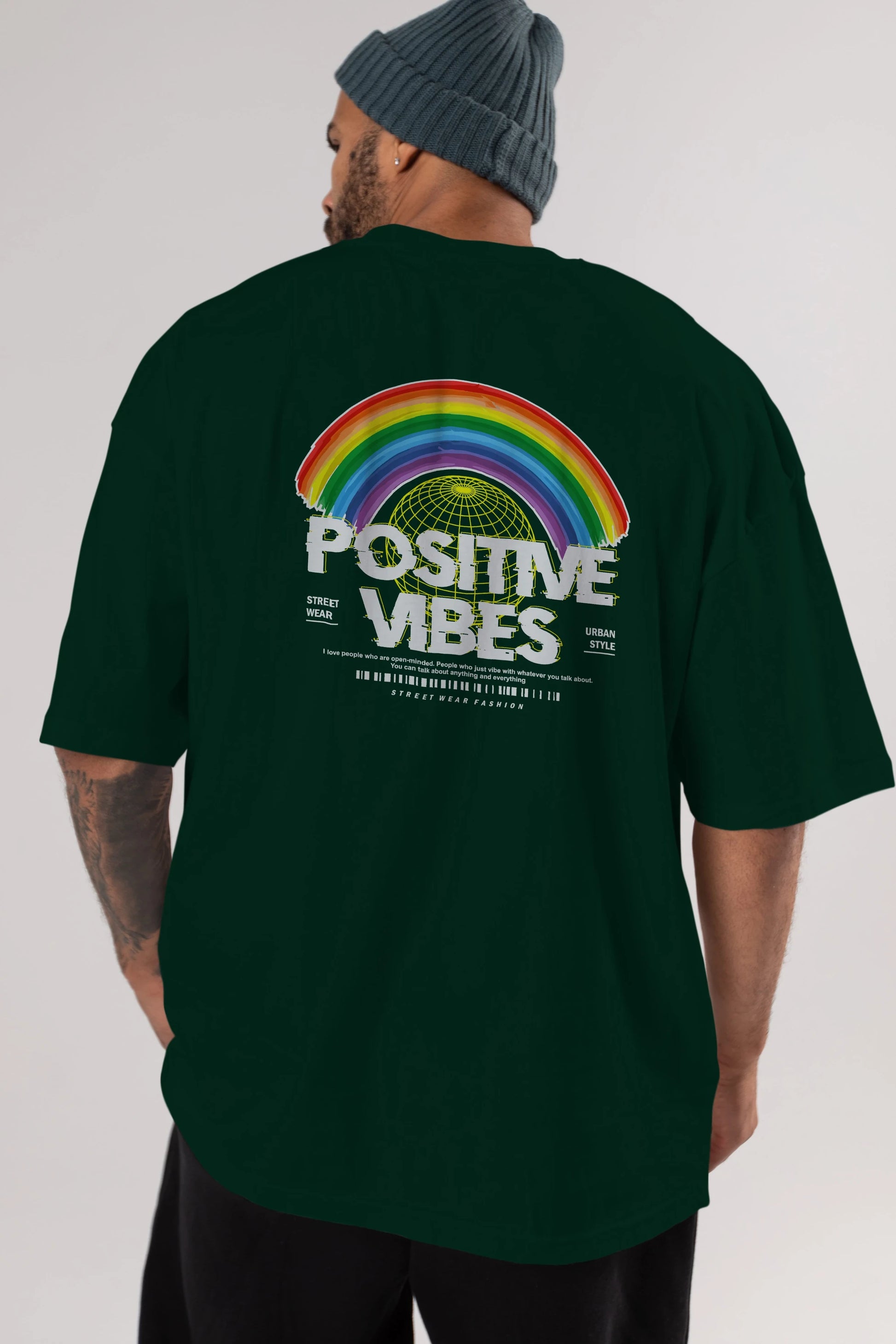 Positive Vibes Arka Baskılı Oversize t-shirt Erkek Kadın Unisex
