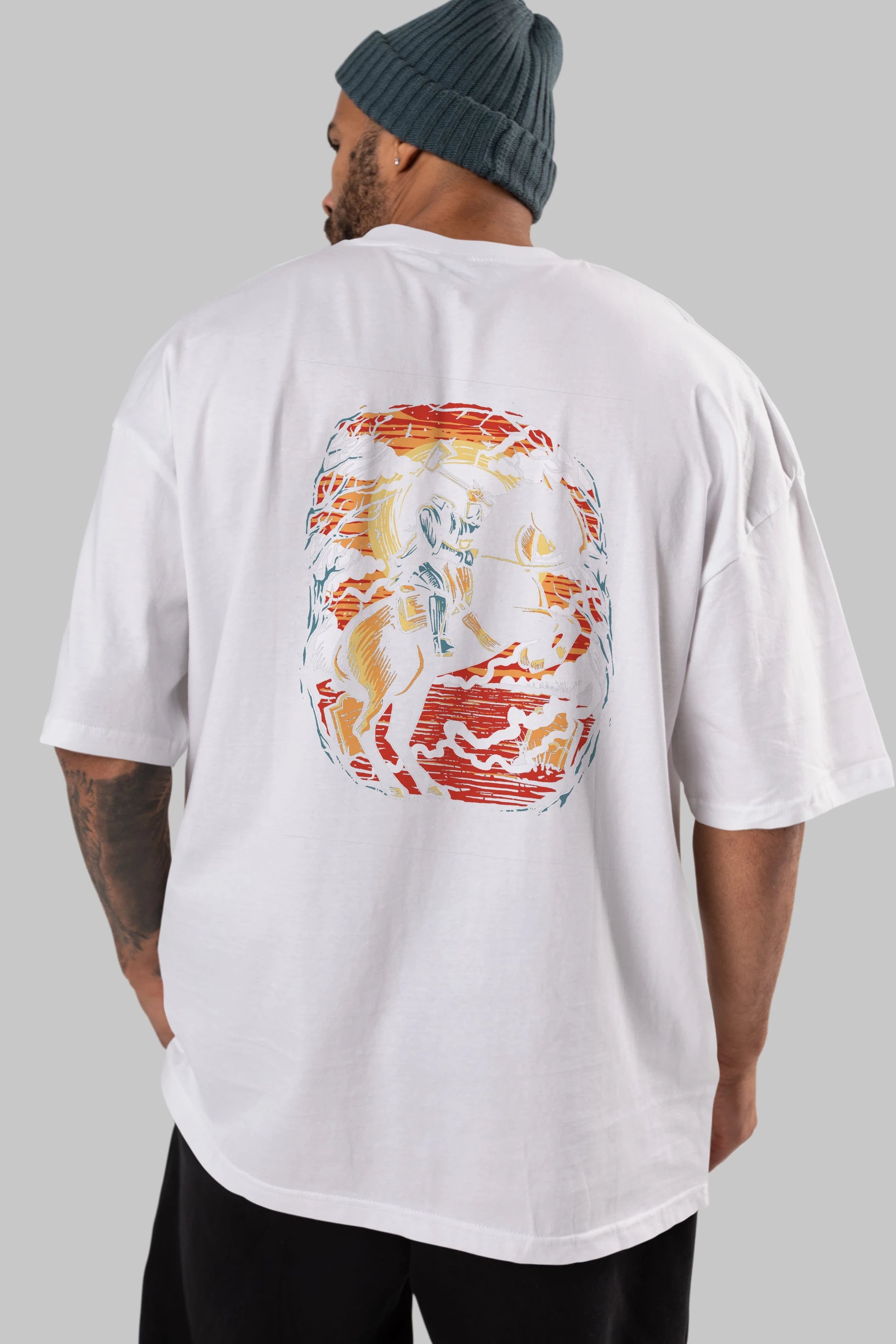 Headless Horseman Arka Baskılı Oversize t-shirt Erkek Kadın Unisex %100 Pamuk