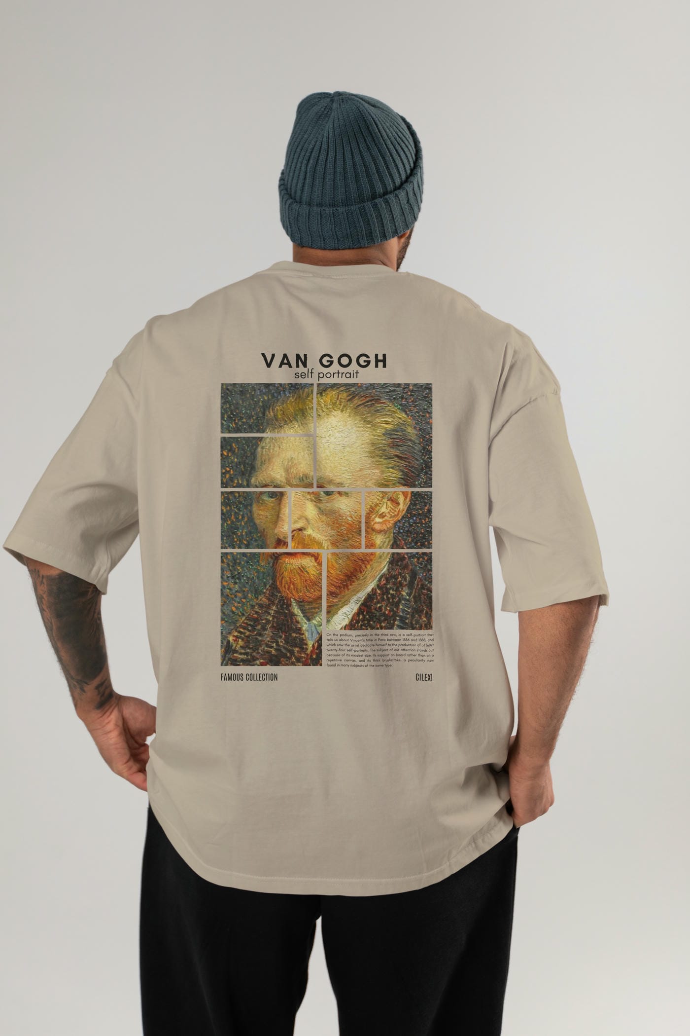 Van Gogh Self Portrait Arka Baskılı Oversize t-shirt Erkek Kadın Bisiklet Yaka Pamuk tişort