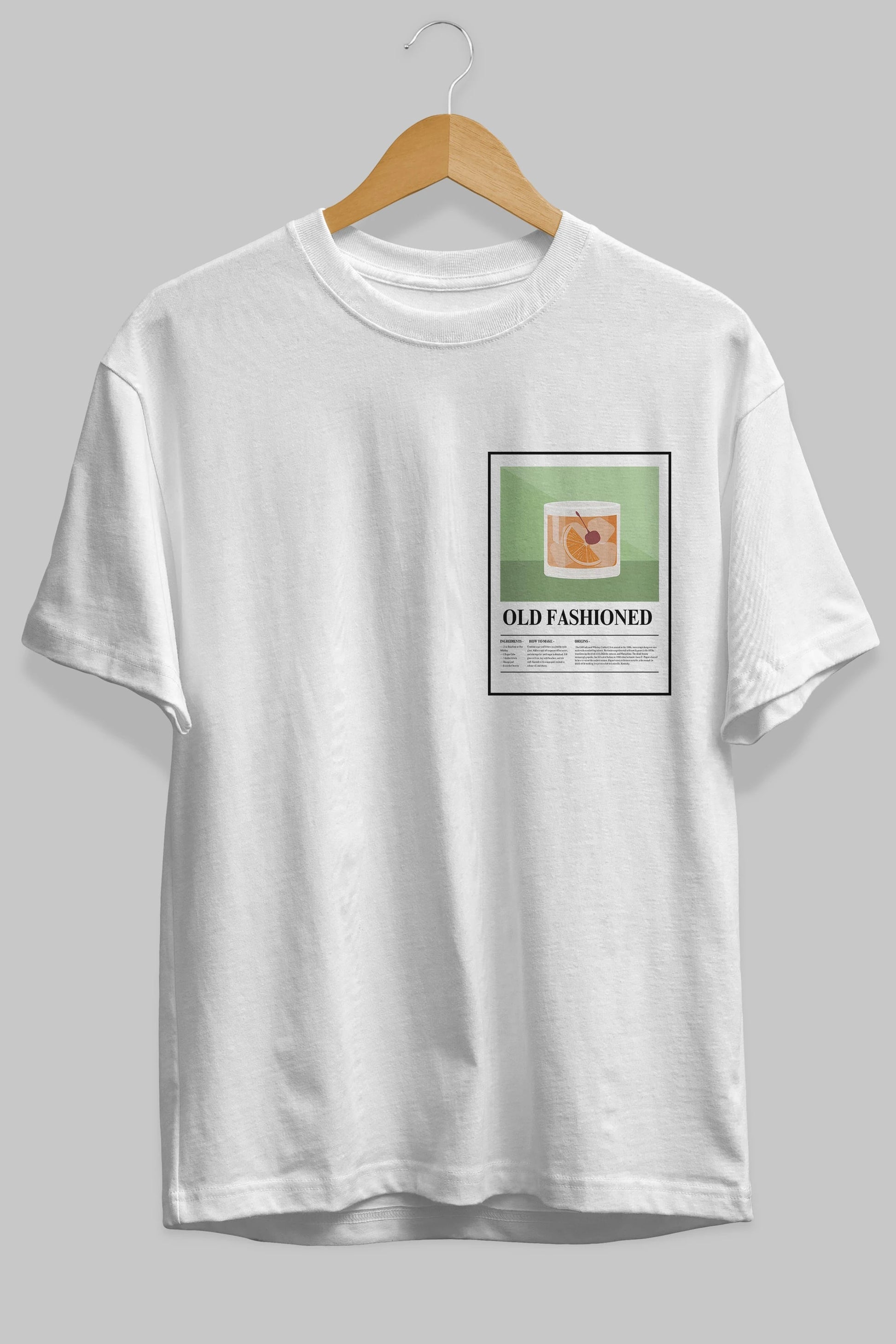 Old Fashioned Ön Sol Baskılı Oversize t-shirt Erkek Kadın Unisex %100 Pamuk Bisiklet Yaka tişort