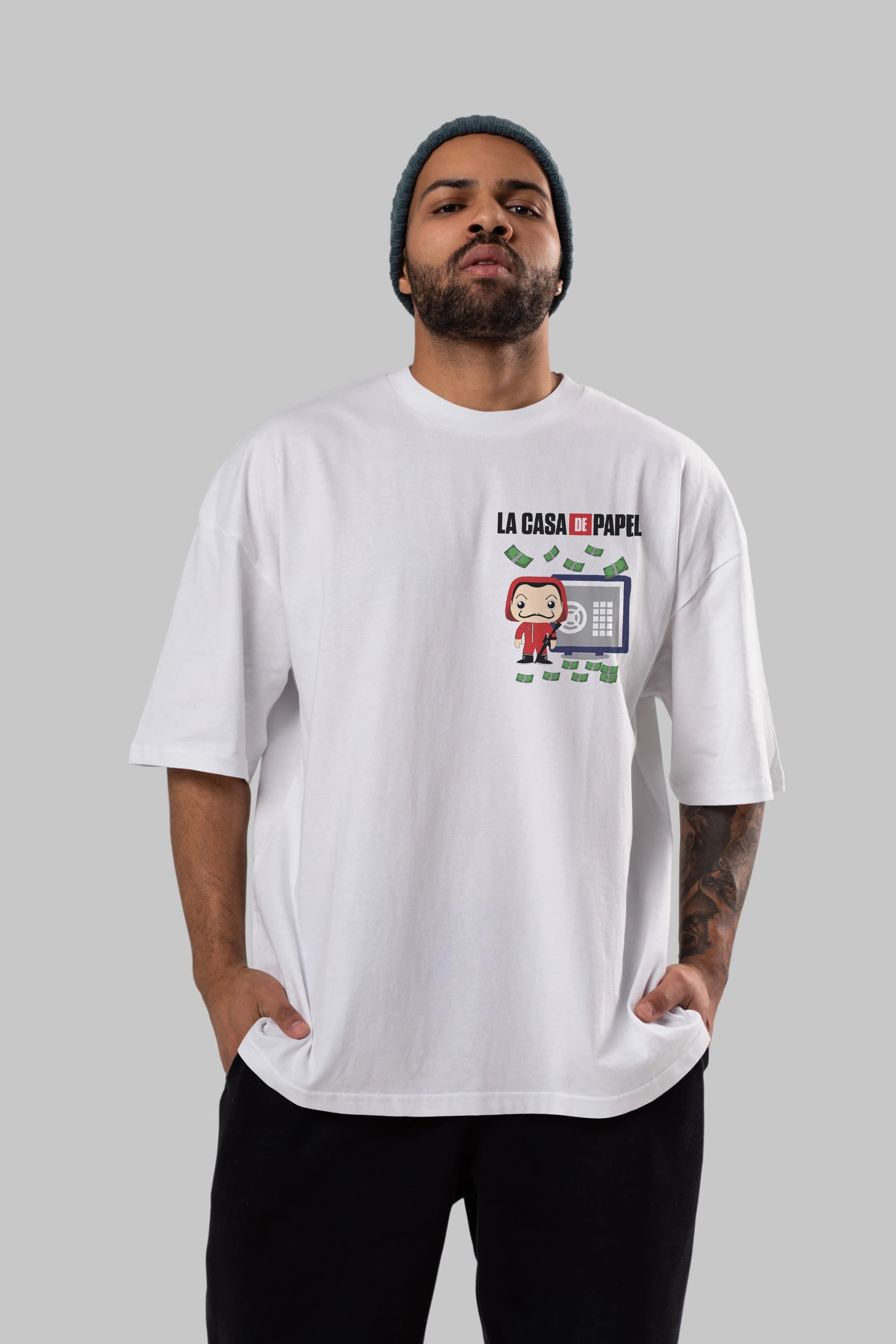 La Casa De Papel (4) Ön Sol Baskılı Oversize t-shirt Erkek Kadın Unisex %100 Pamuk Bisiklet Yaka tişort