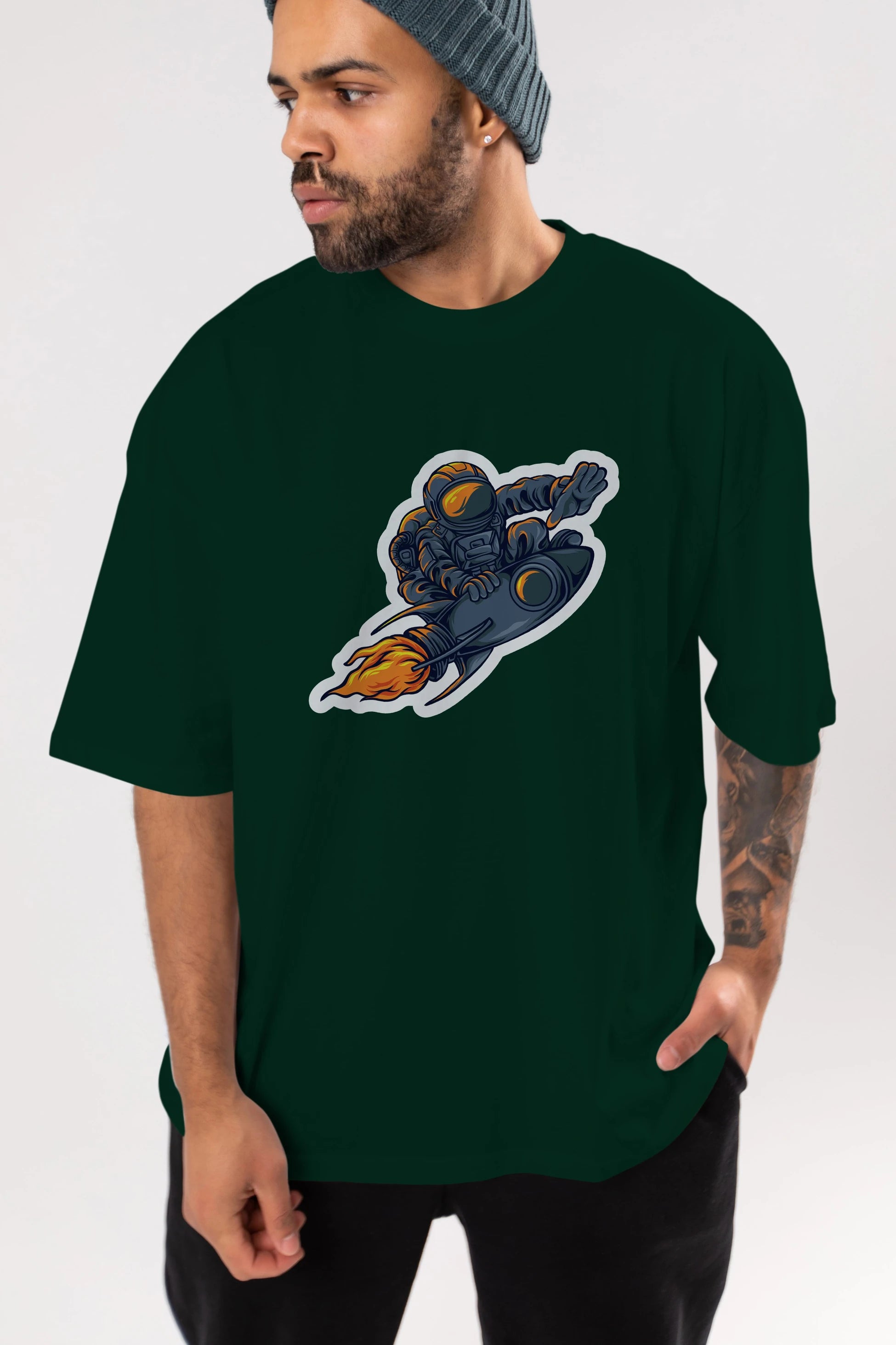 Astrocket Illustration Sticker Ön Baskılı Oversize t-shirt Erkek Kadın Unisex