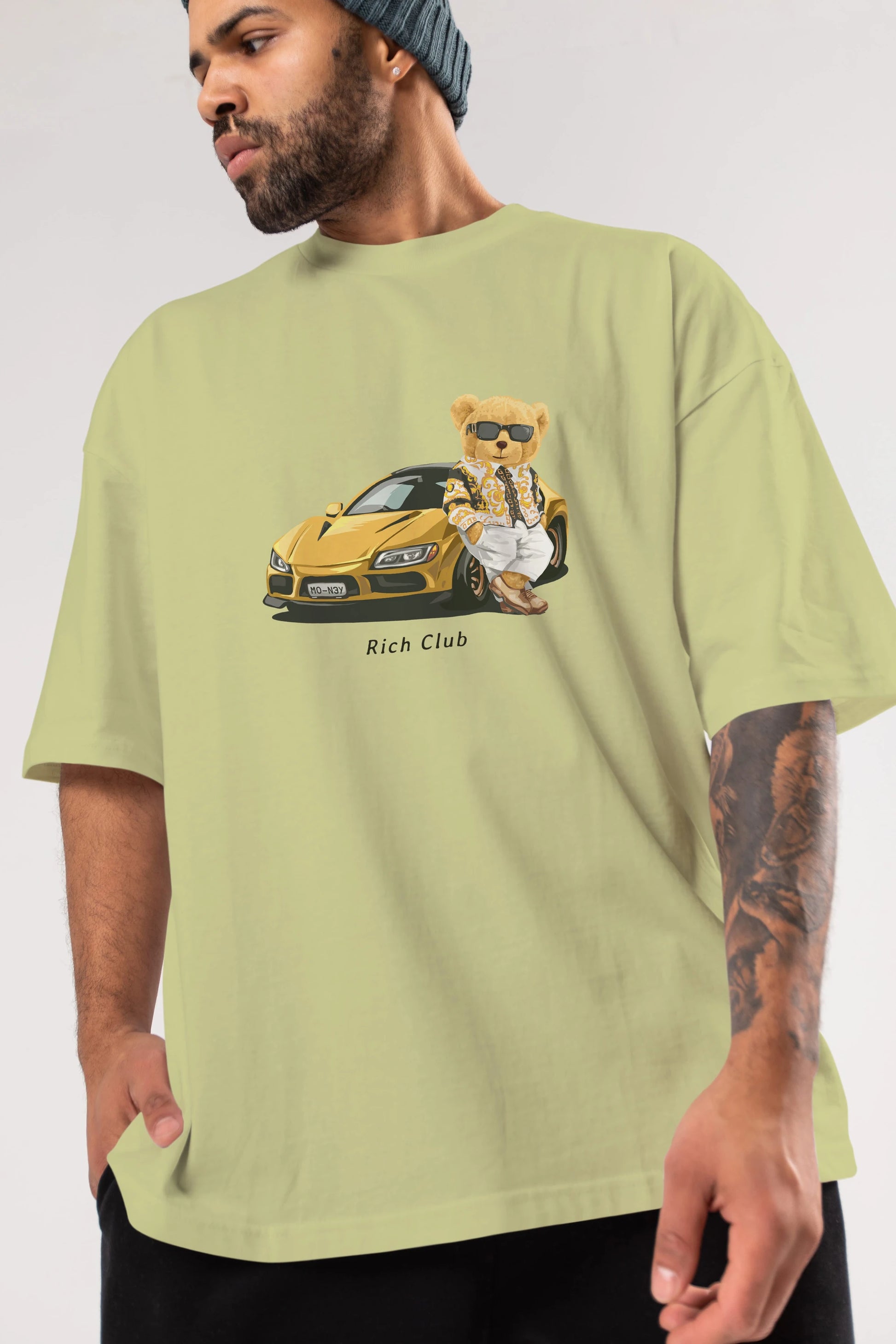 Teddy Bear Rich Club Ön Baskılı Oversize t-shirt Erkek Kadın Unisex %100 Pamuk