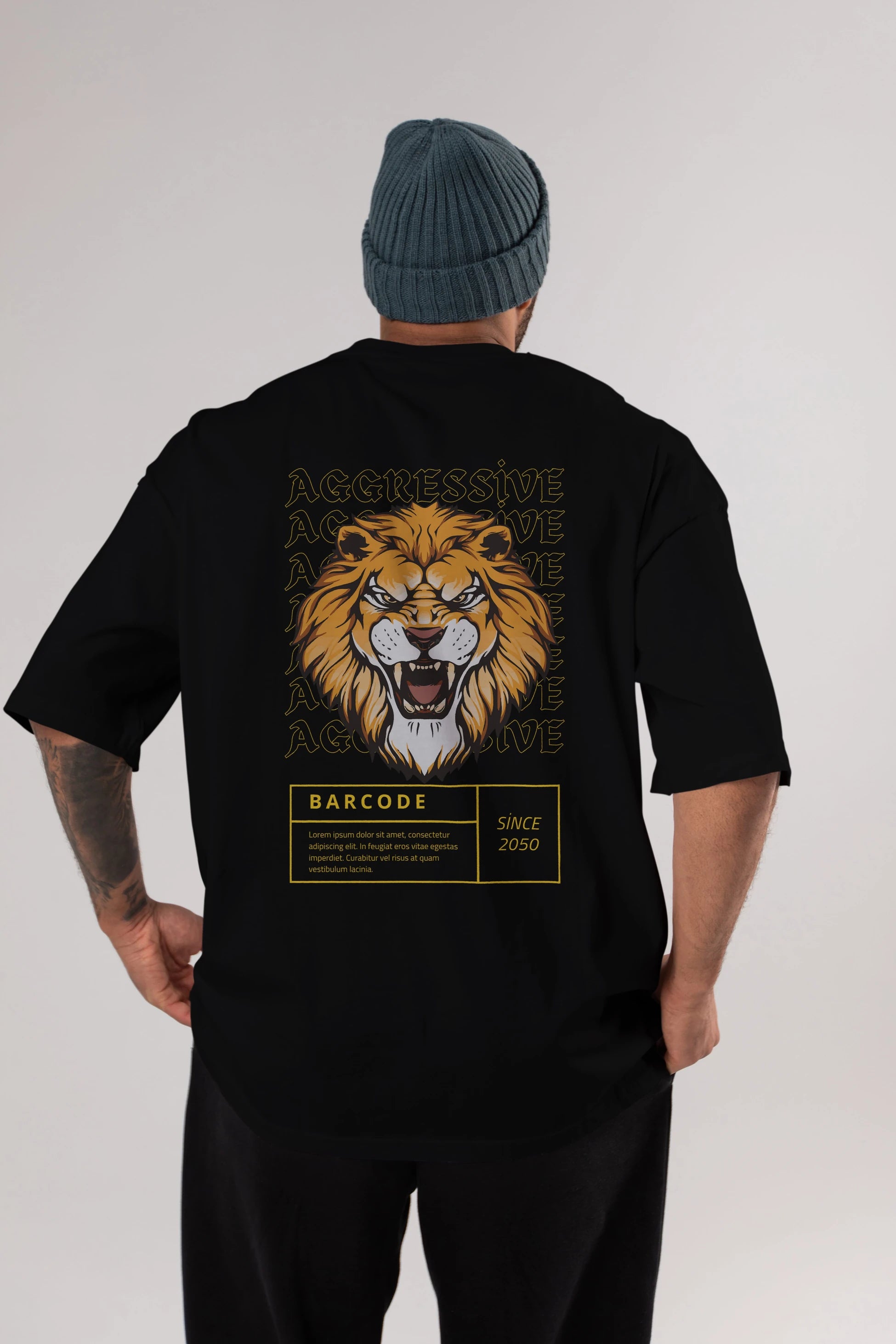 Aggressive Lion Arka Baskılı Oversize t-shirt Erkek Kadın Unisex
