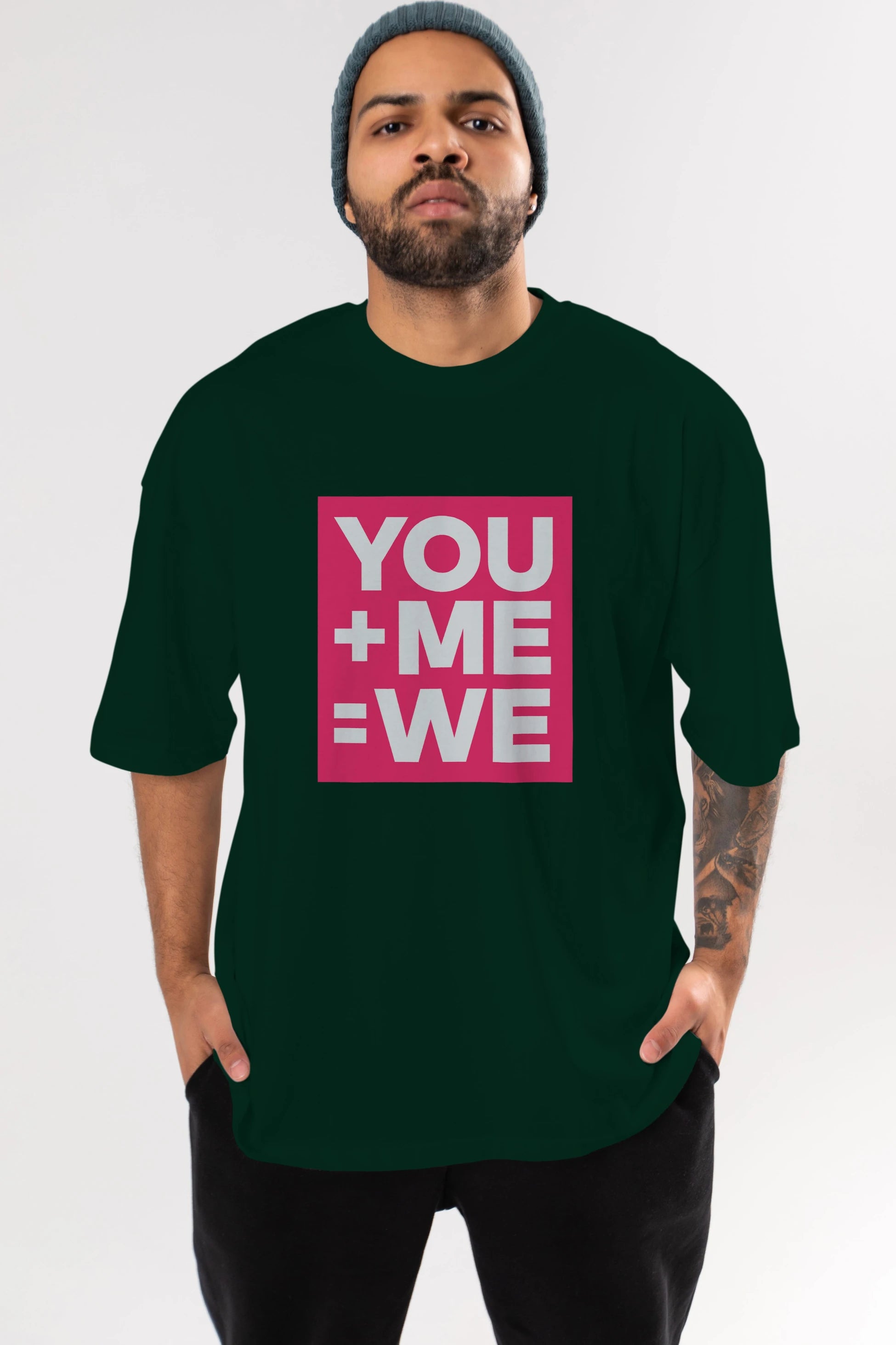 You Me We Yazılı Ön Baskılı Oversize t-shirt Erkek Kadın Unisex