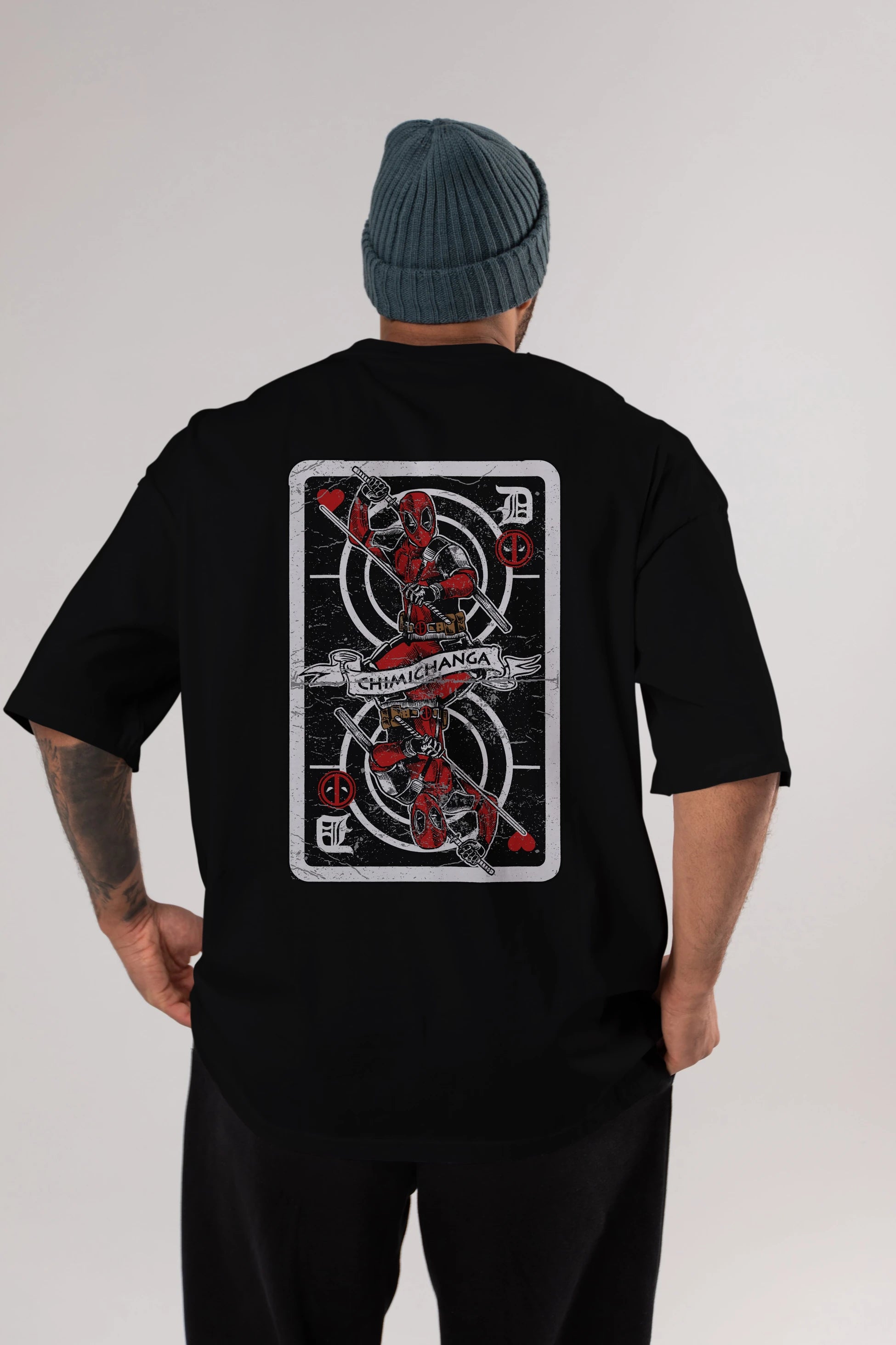 Deadpool Card Arka Baskılı Oversize t-shirt Erkek Kadın Unisex %100 Pamuk