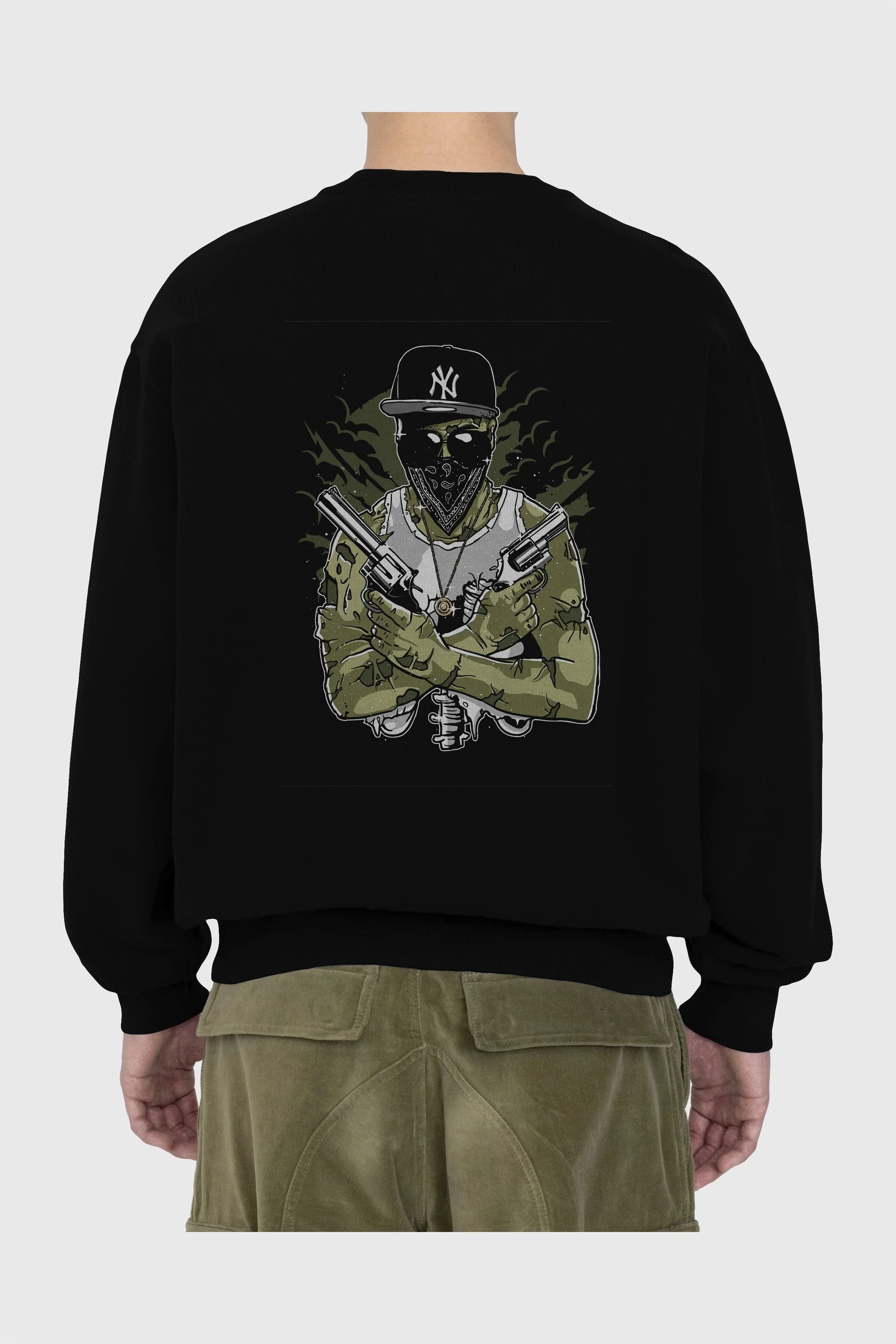 Gangsta Zombie Arka Baskılı Oversize Sweatshirt Erkek Kadın Unisex