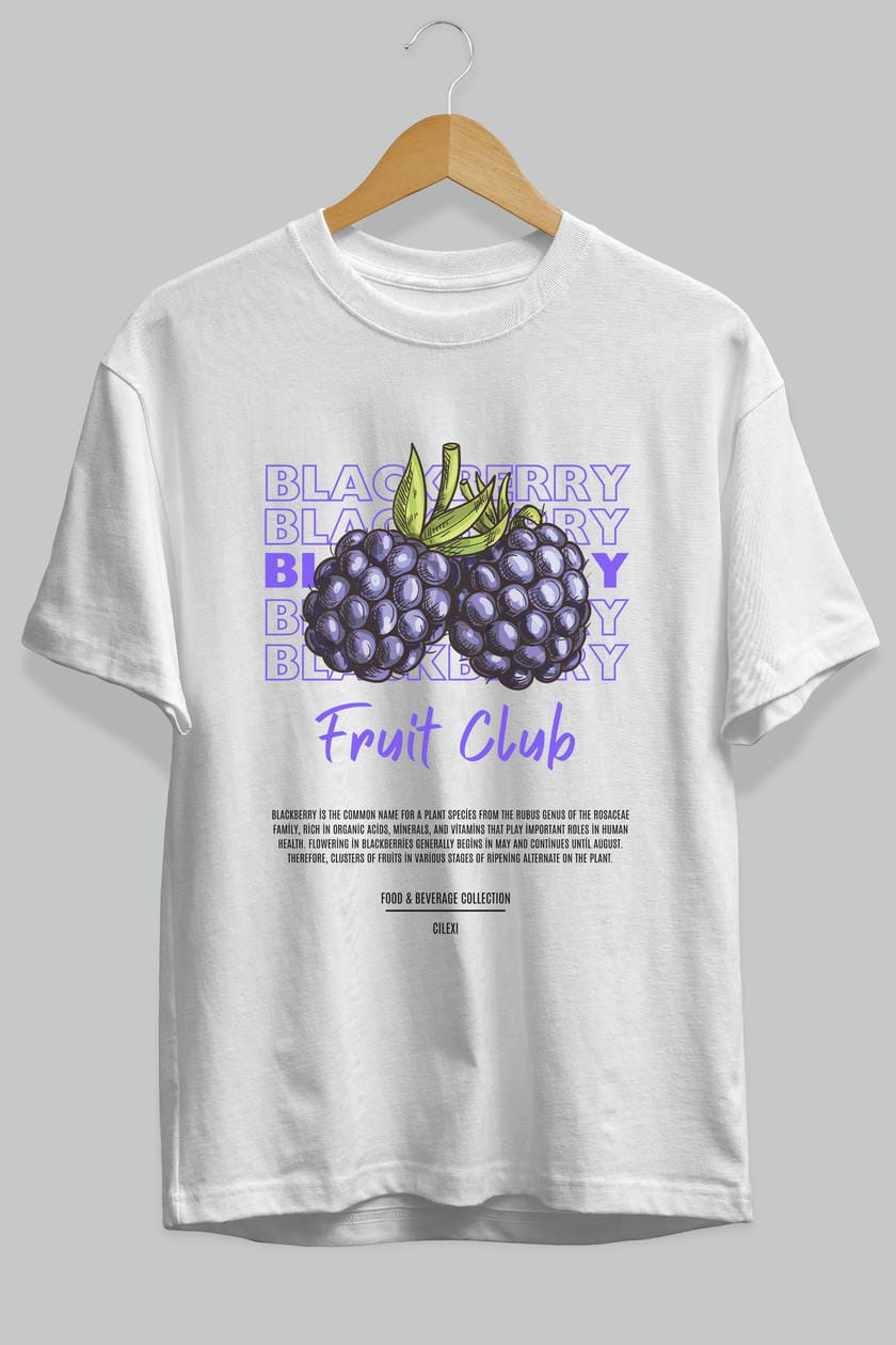 Blackberry Ön Baskılı Oversize t-shirt Erkek Kadın Pamuk Bisiklet Yaka tişort