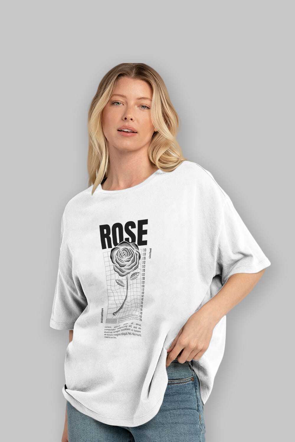 Rose Streetwear Ön Baskılı Oversize t-shirt Erkek Kadın Unisex
