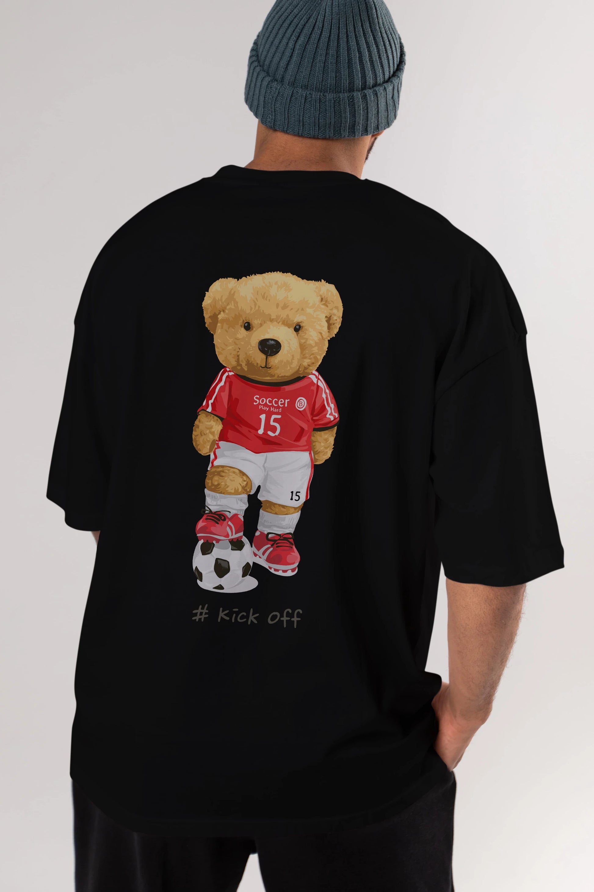 Teddy Bear Kick Off Arka Baskılı Oversize t-shirt Erkek Kadın Unisex %100 Pamuk