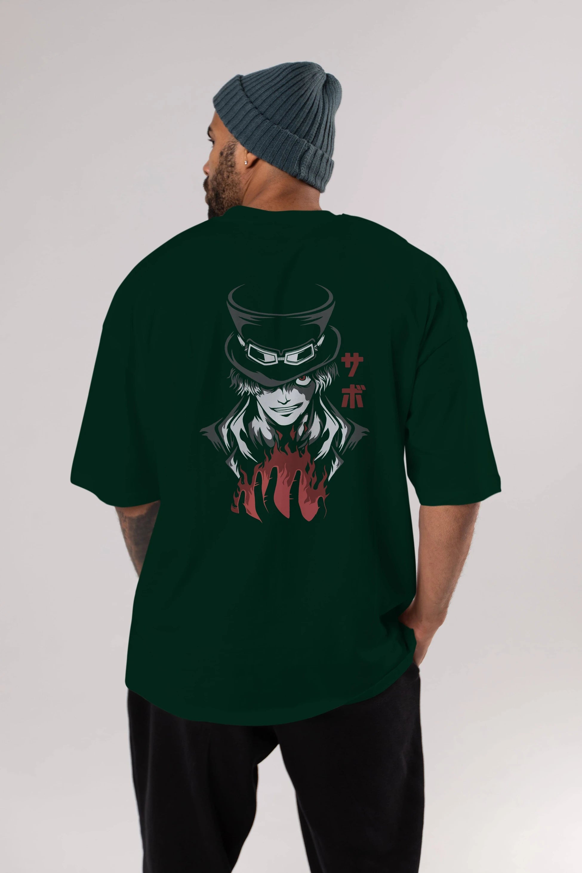 SaboOnePiece Anime Arka Baskılı Oversize t-shirt Erkek Kadın Unisex