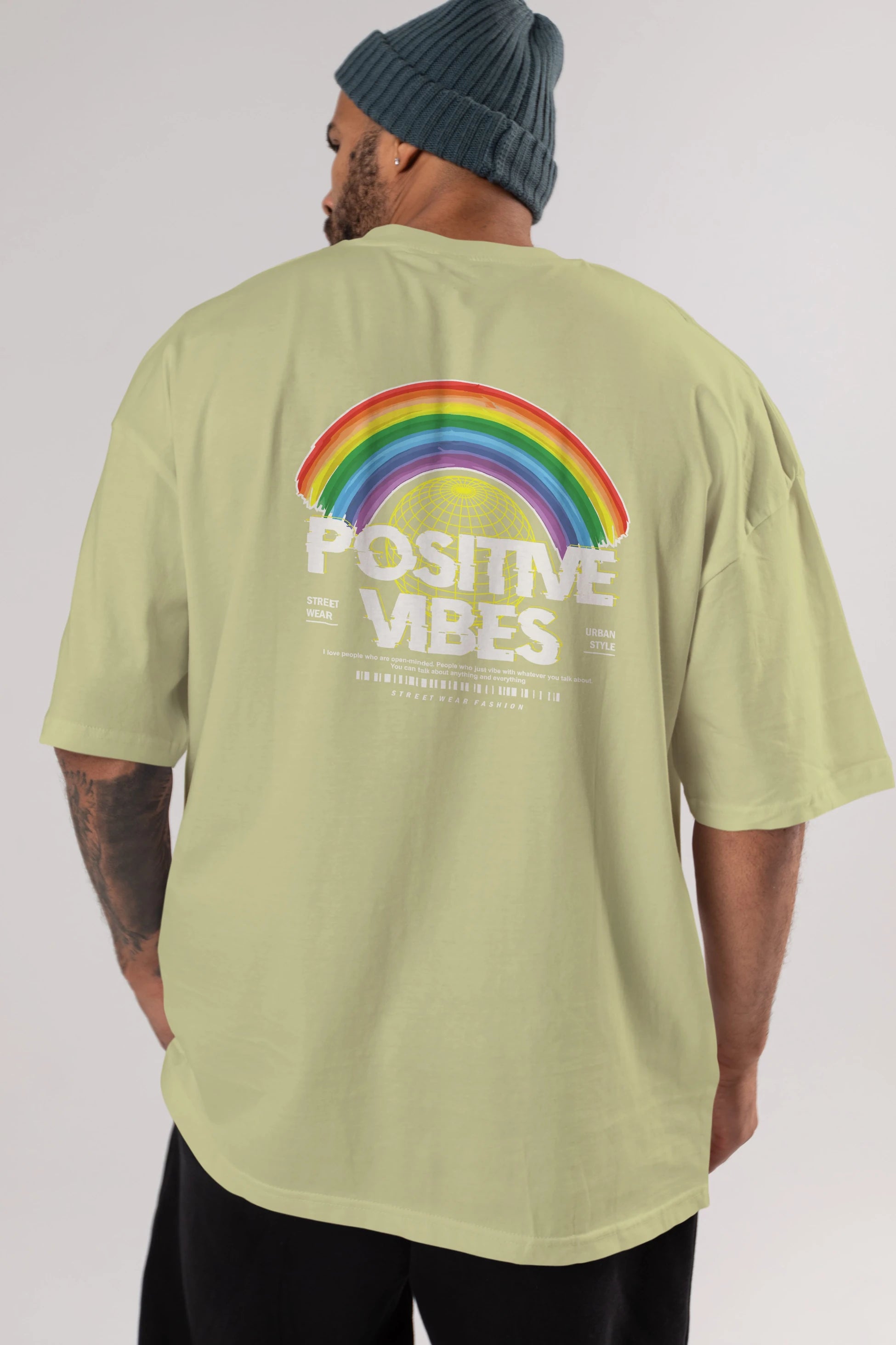 Positive Vibes Arka Baskılı Oversize t-shirt Erkek Kadın Unisex