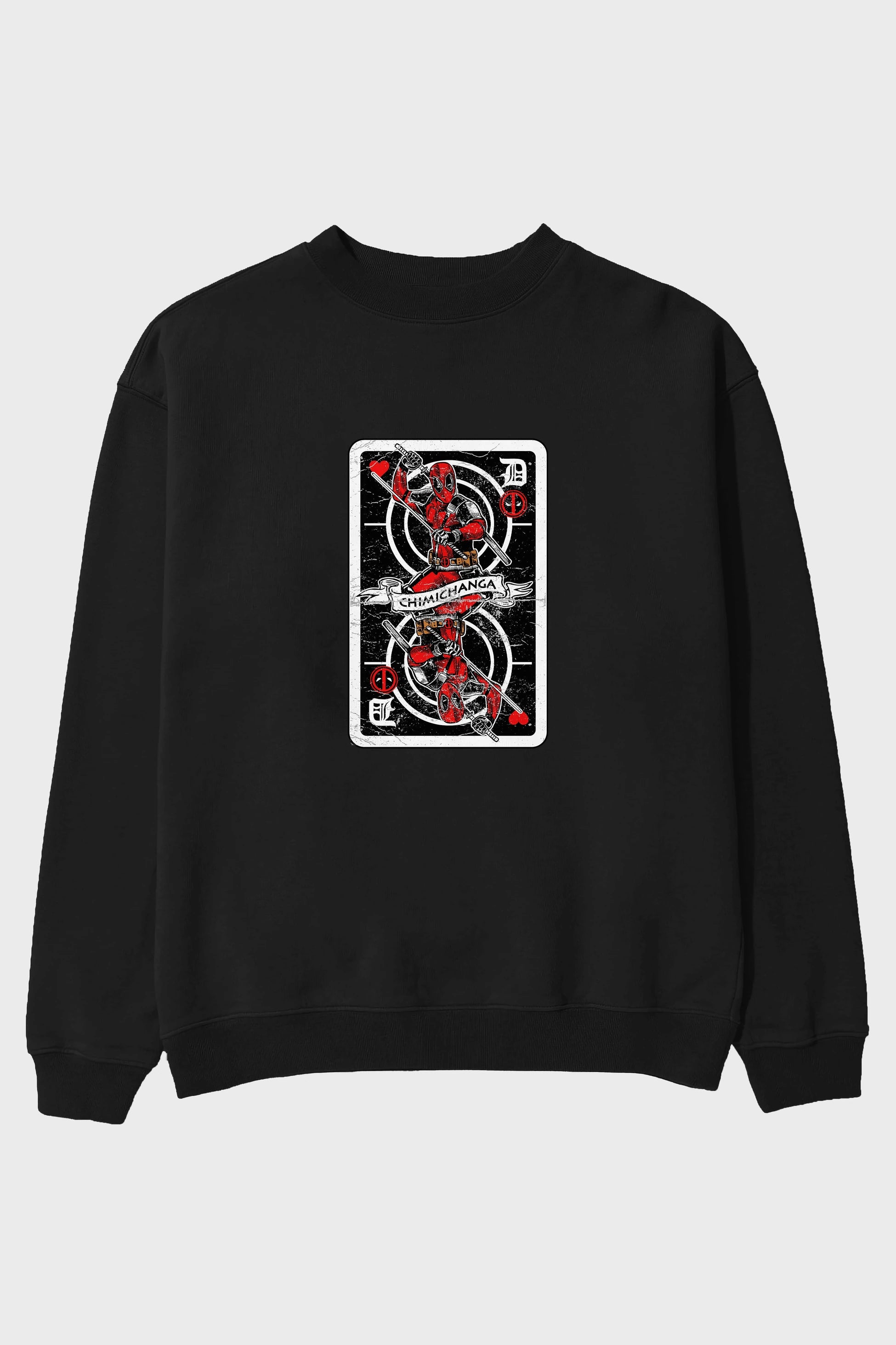 Deadpool Card Ön Baskılı Oversize Sweatshirt Erkek Kadın Unisex