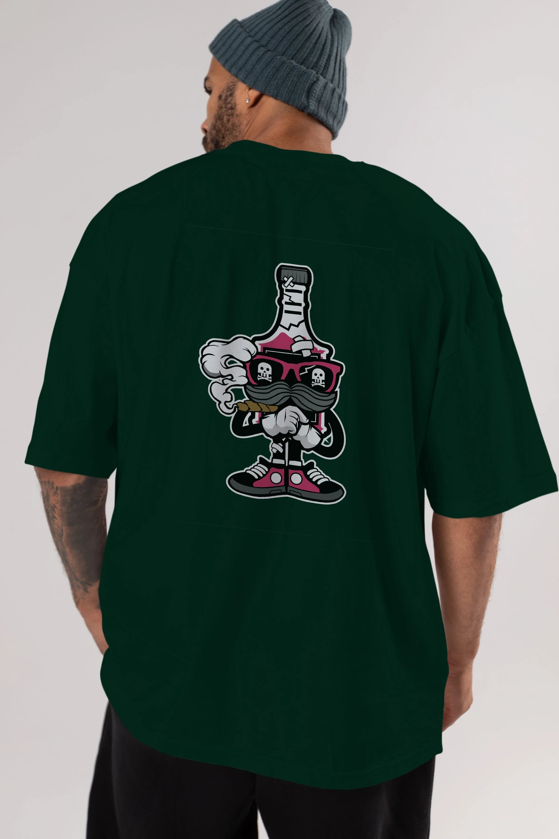 Vodka Bottle Arka Baskılı Oversize t-shirt Erkek Kadın Unisex %100 Pamuk tişort