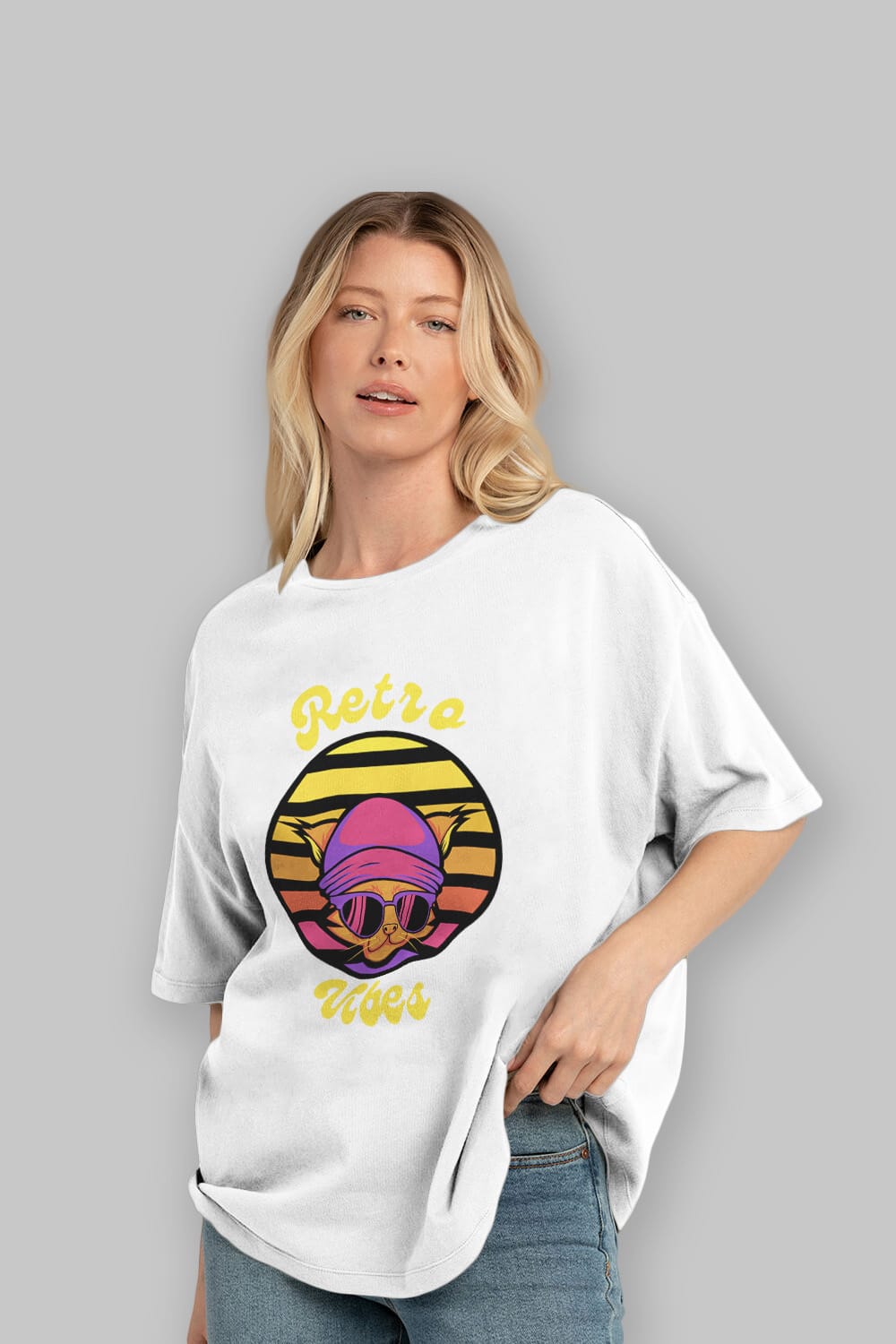 Cat Retro Vibes Ön Baskılı Oversize t-shirt Erkek Kadın Unisex