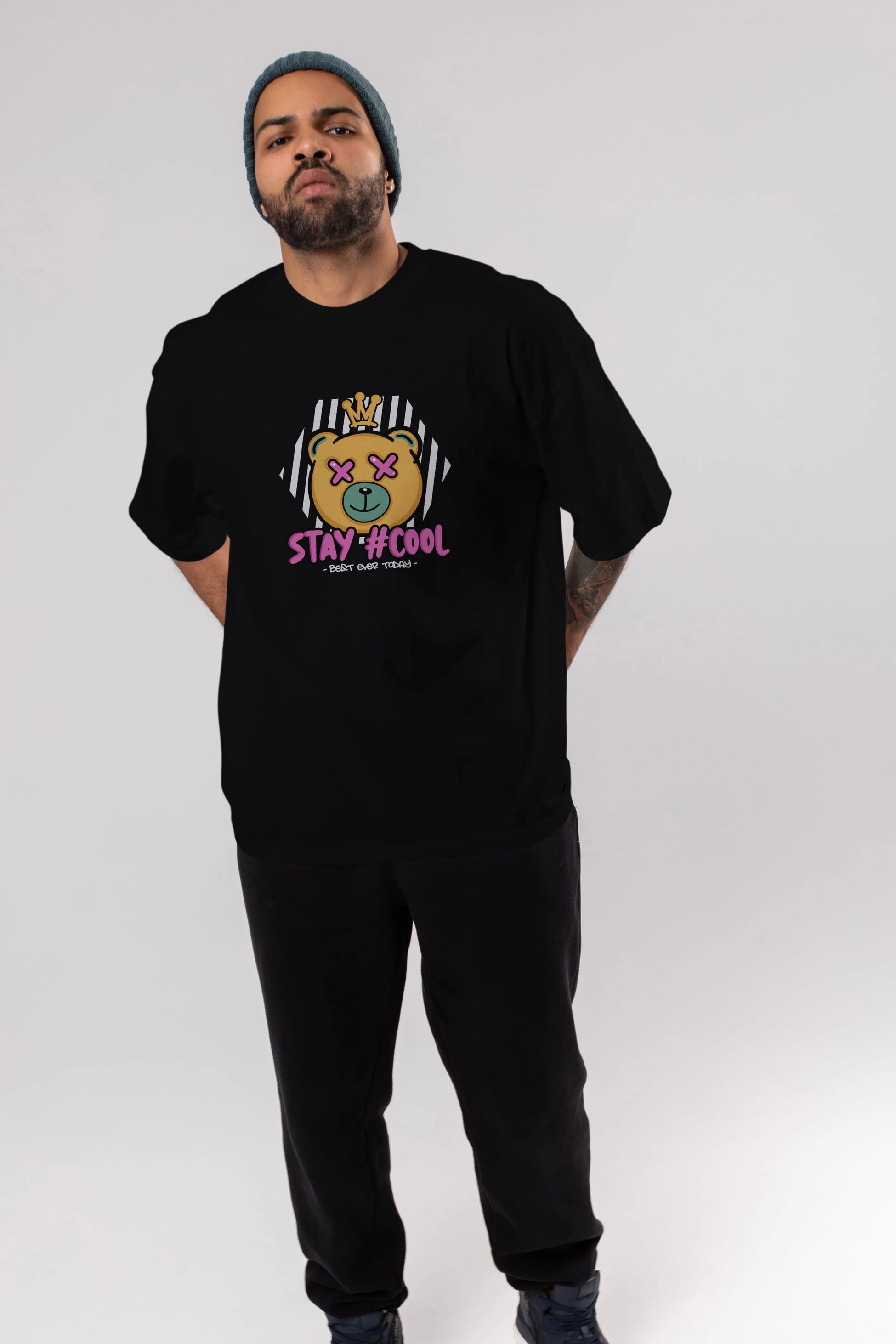 Stay Cool Bear Ön Baskılı Oversize t-shirt Erkek Kadın Unisex