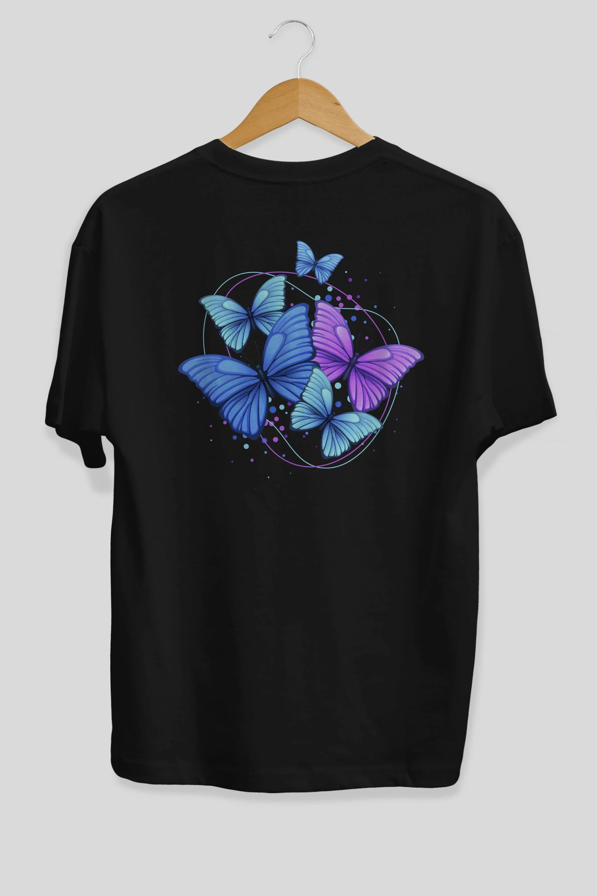 Kelebek Arka Baskılı Oversize t-shirt Erkek Kadın Unisex