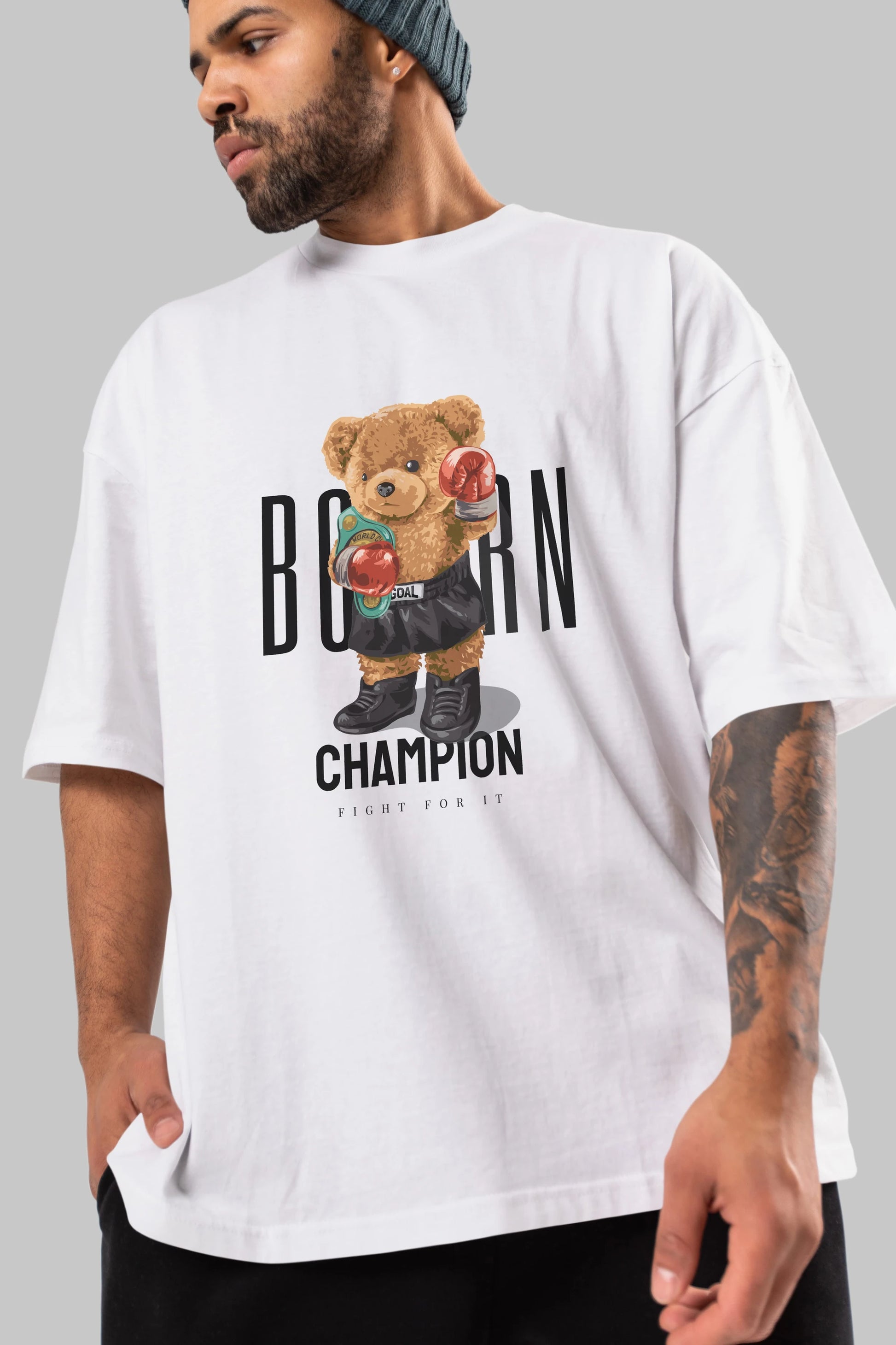 Teddy Bear Champion Ön Baskılı Oversize t-shirt Erkek Kadın Unisex %100 Pamuk