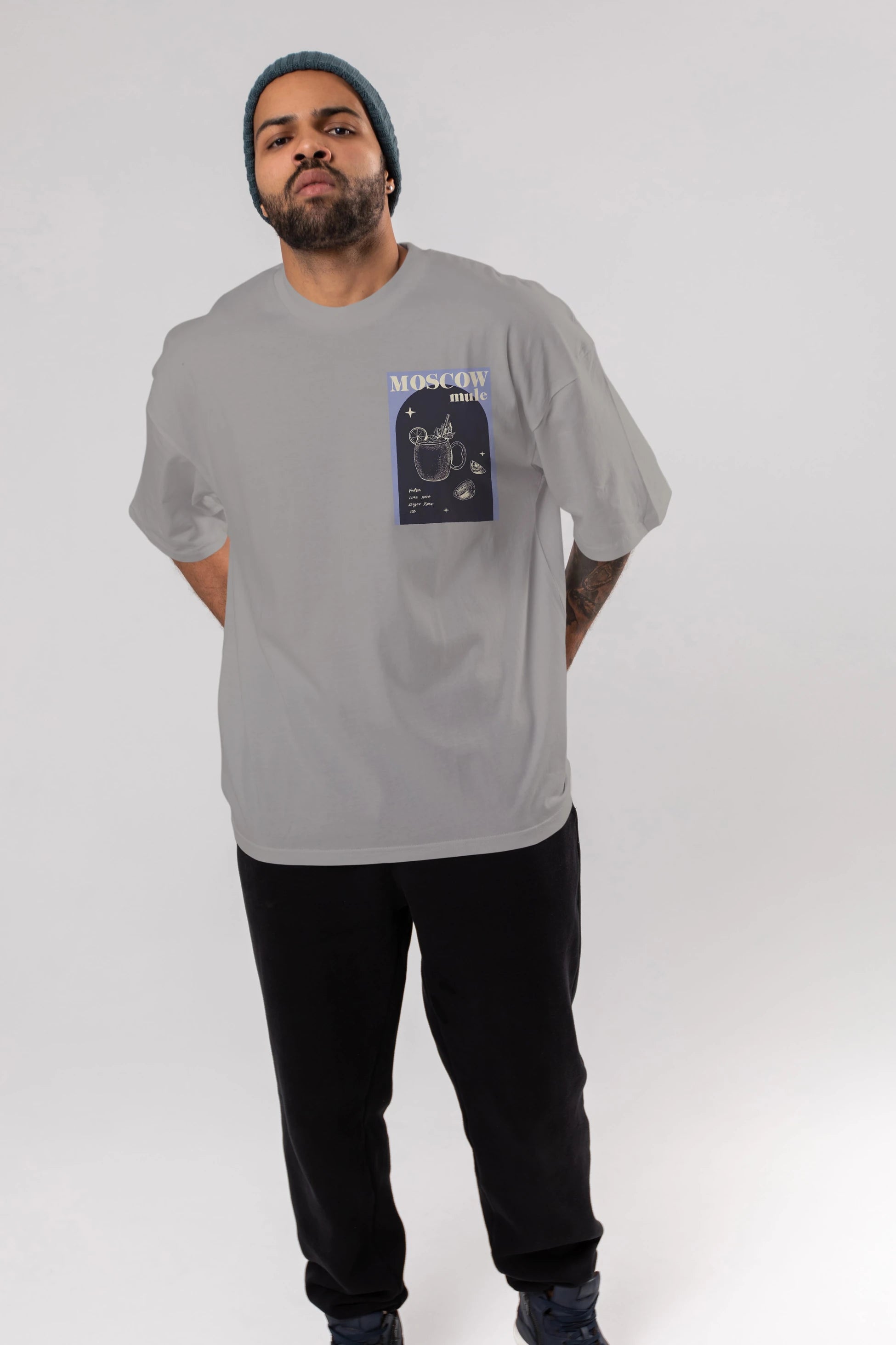 Moscow Mule Ön Sol Baskılı Oversize t-shirt Erkek Kadın Unisex %100 Pamuk Bisiklet Yaka tişort