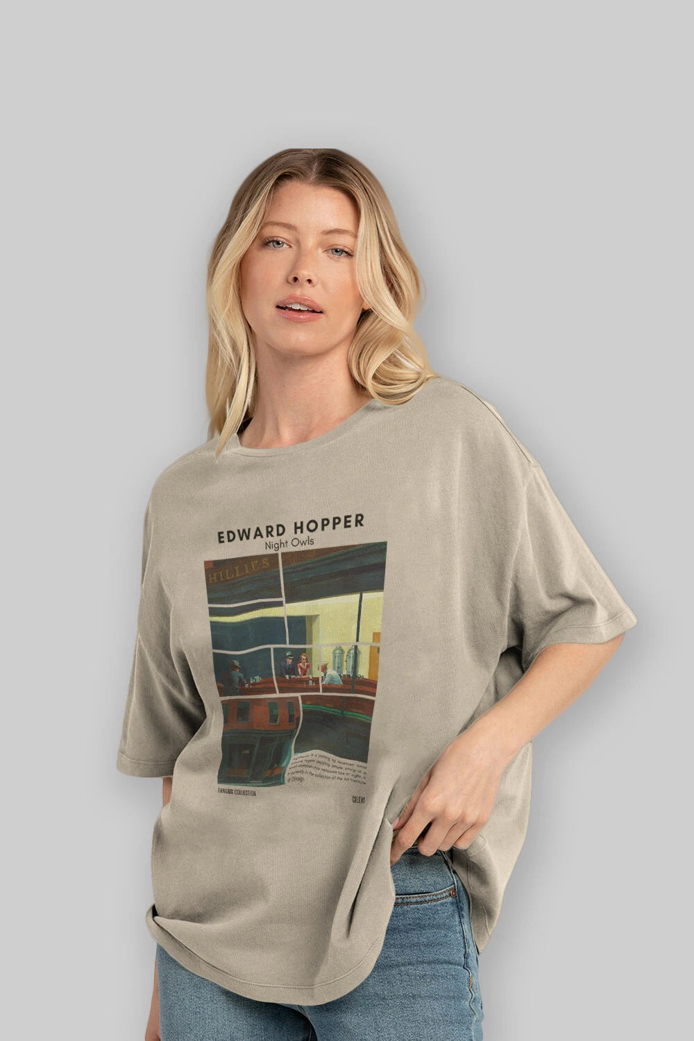 Edward Hopper Night Owls ön Baskılı Oversize t-shirt Erkek Kadın Bisiklet Yaka Pamuk tişort