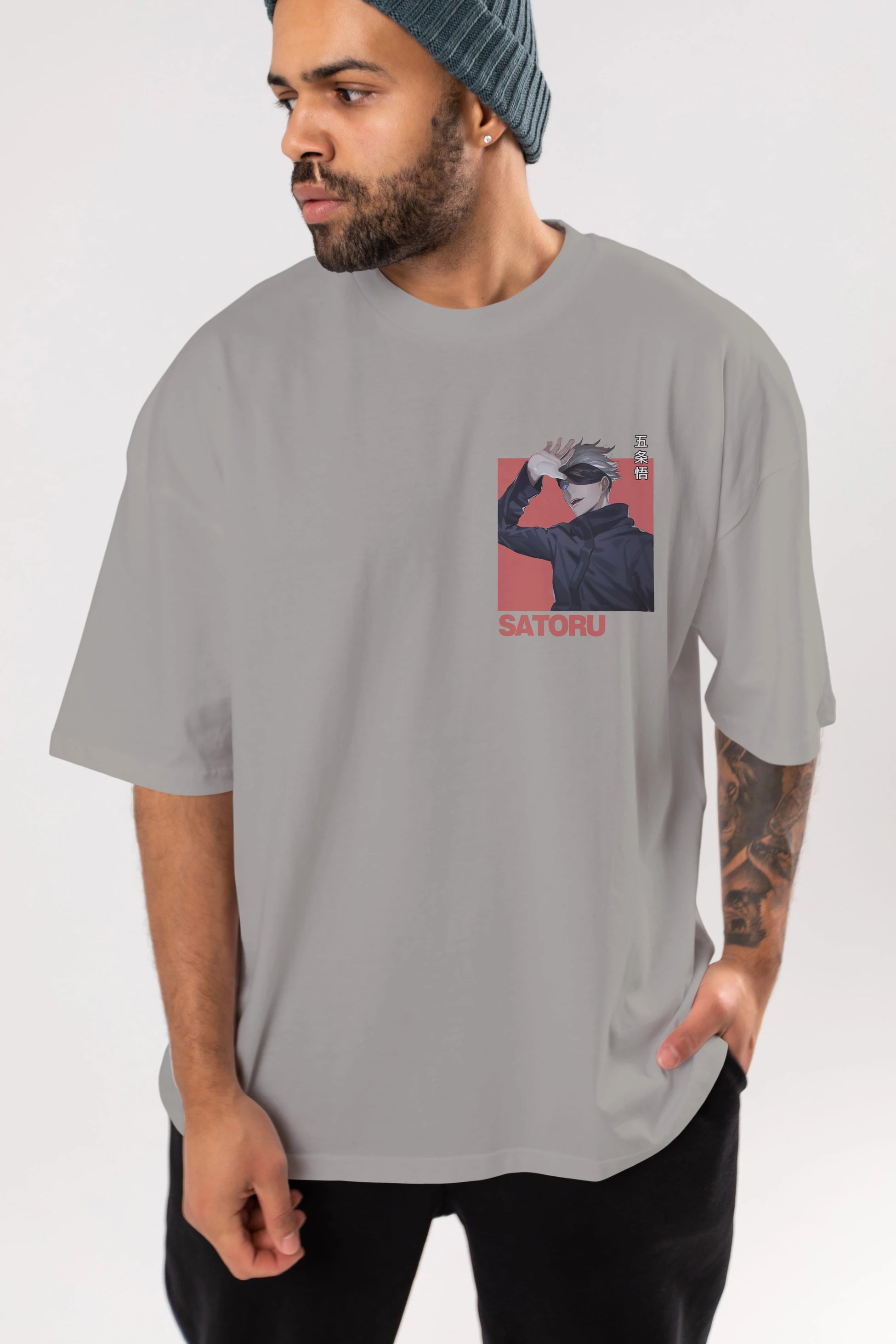 SATORU GOJO 2 Ön Sol Baskılı Oversize t-shirt Erkek Kadın Unisex %100 Pamuk Bisiklet Yaka tişort