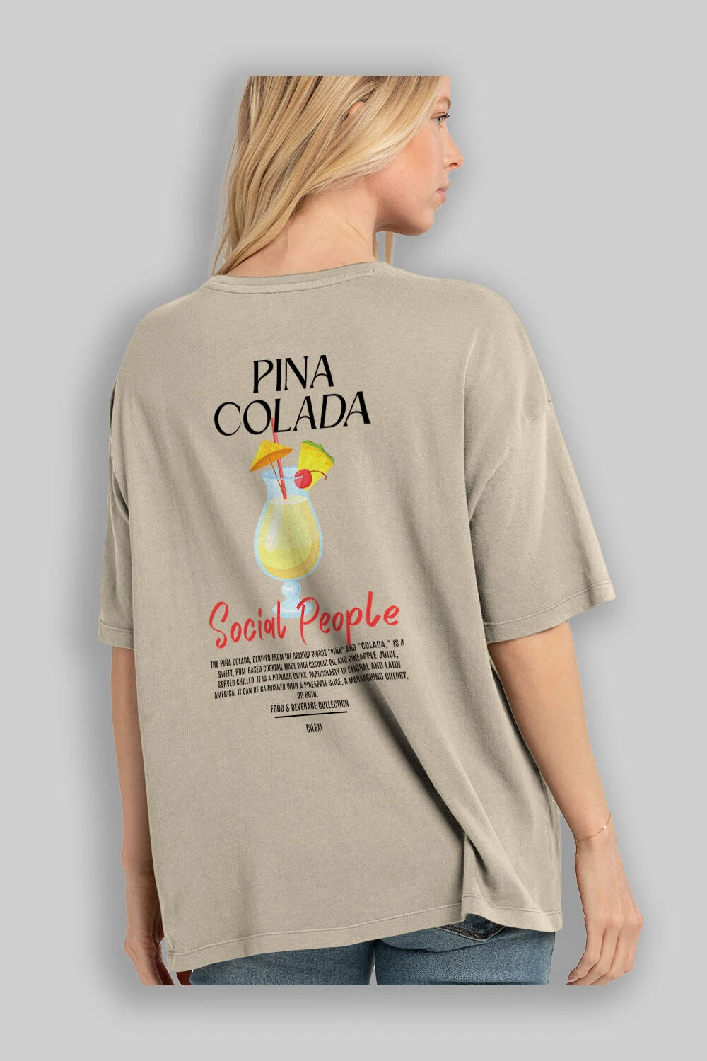 Pına Colada Kokteyl Serisi Baskılı Oversize t-shirt Erkek Kadın Unisex %100 Pamuk Bisiklet Yaka tişort