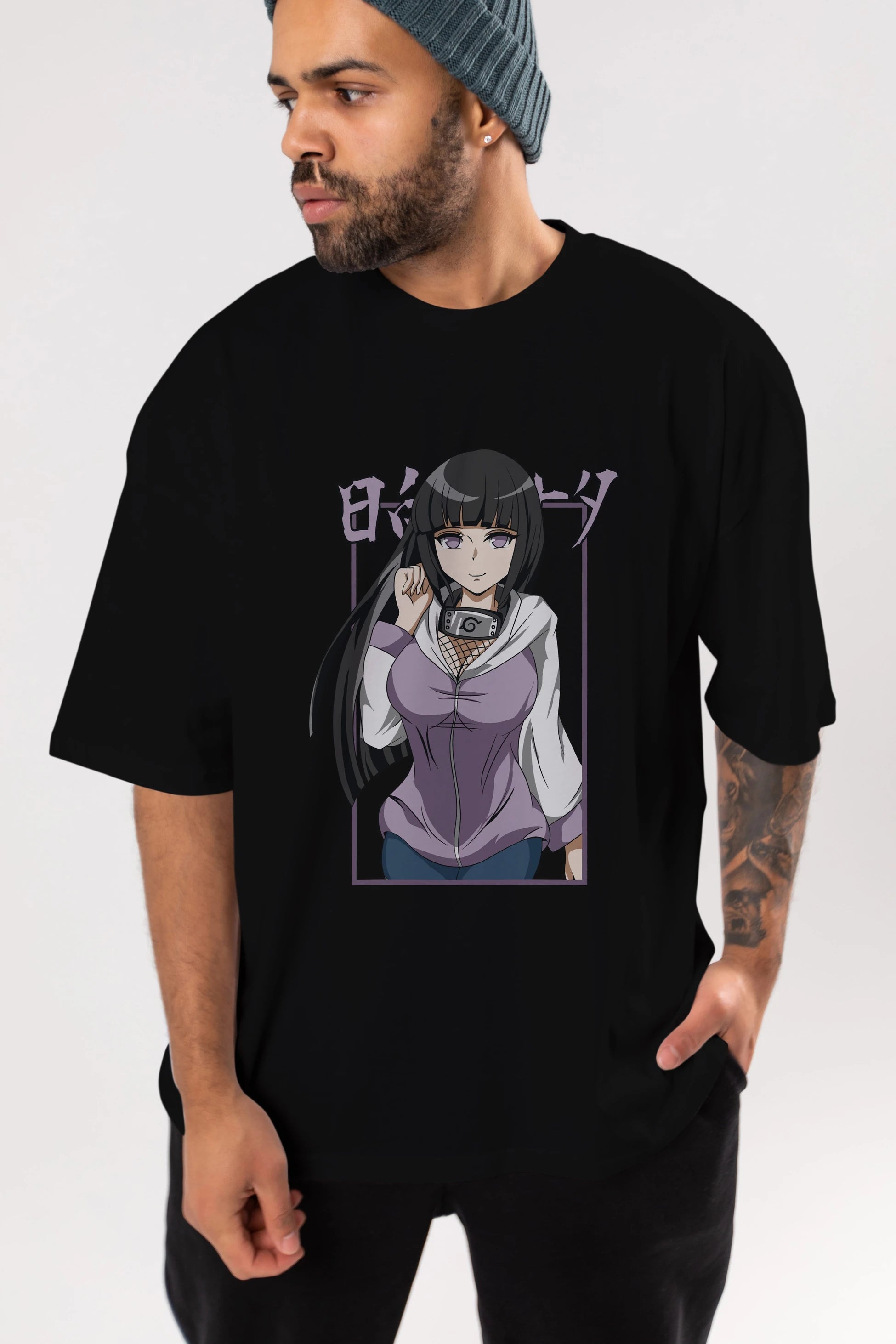 Hinata NARUTO Anime Ön Baskılı Oversize t-shirt %100 pamuk Erkek Kadın Unisex