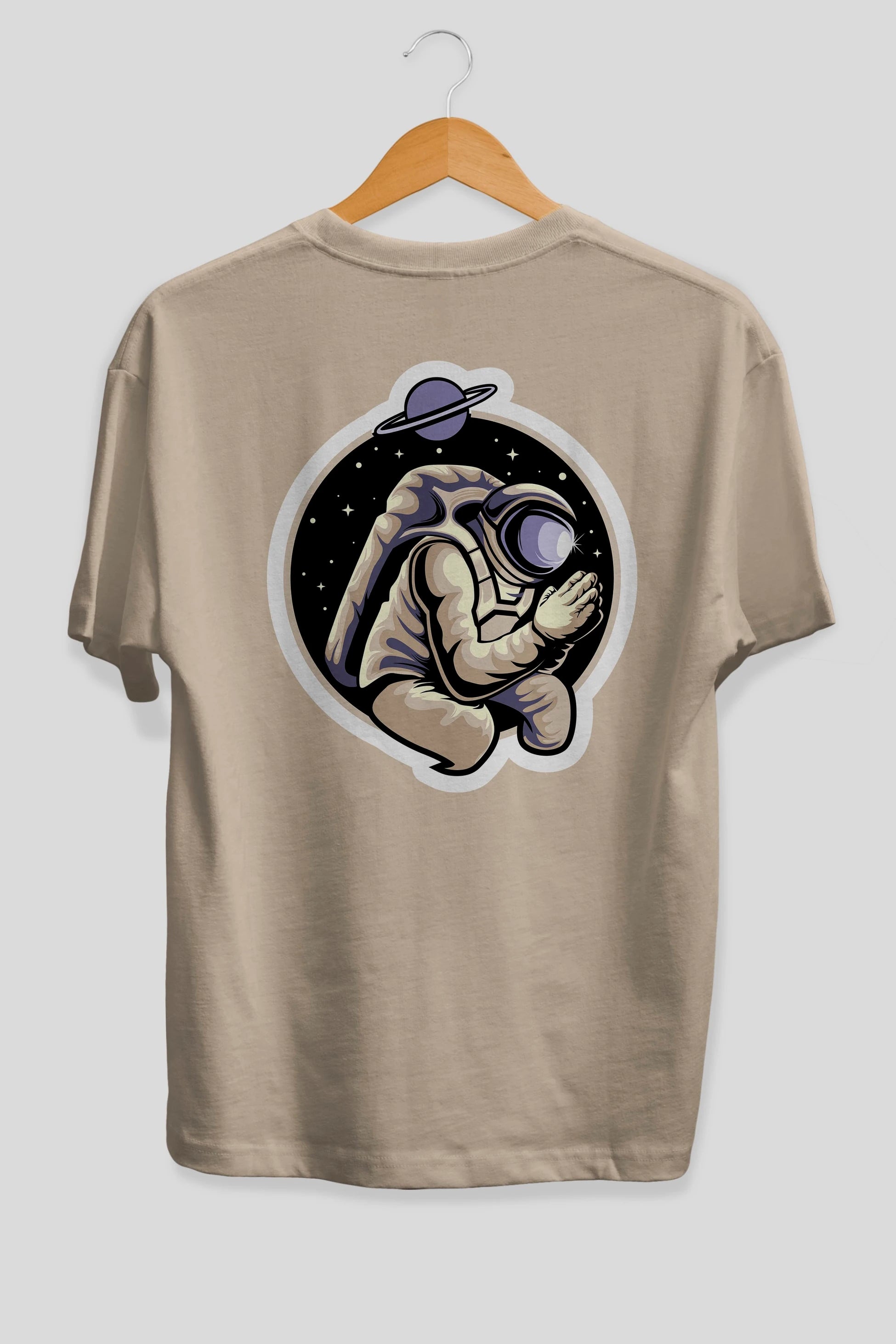 Astronaut Praying Sticker Arka Baskılı Oversize t-shirt Erkek Kadın Unisex