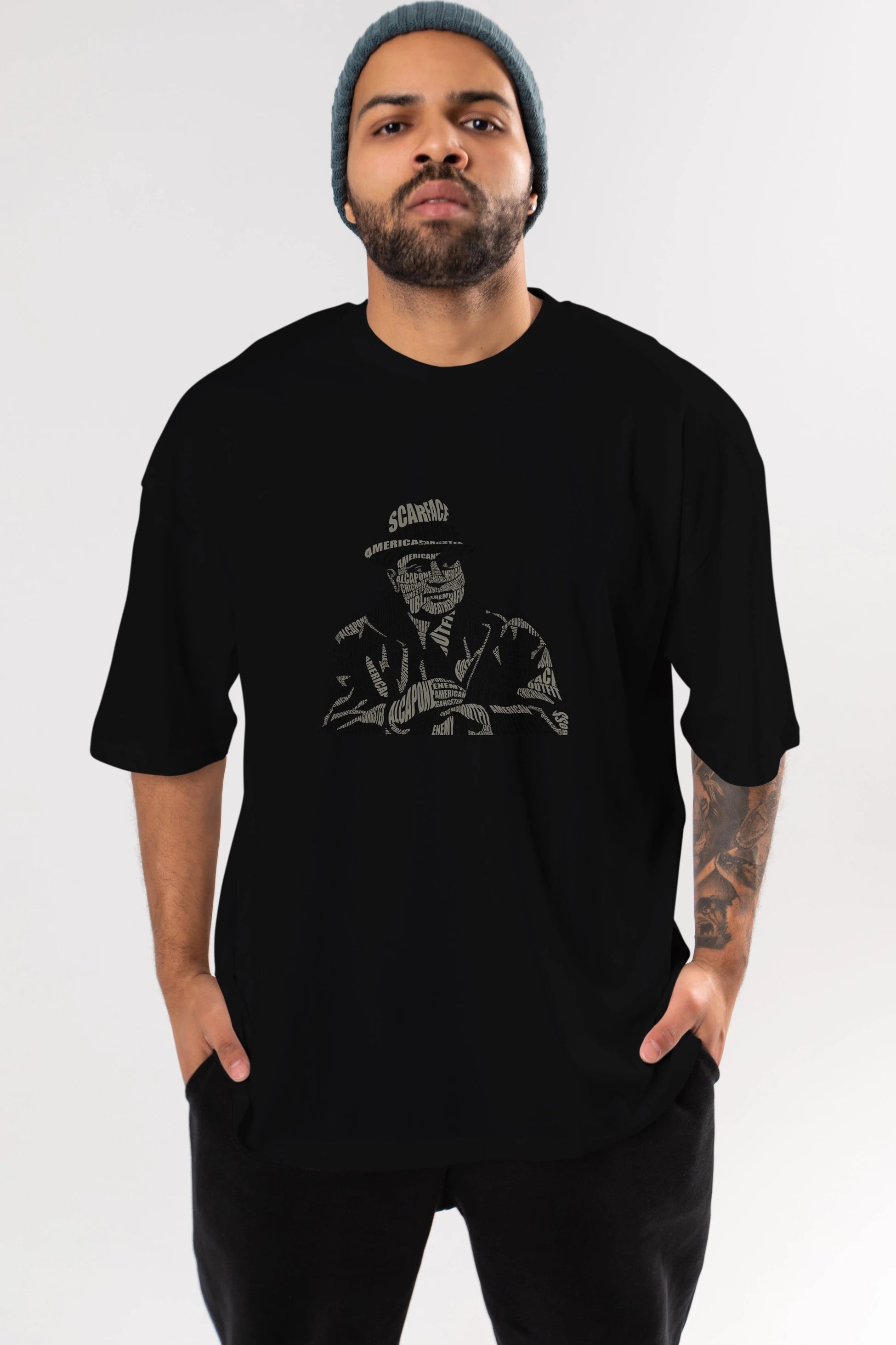 Al Capone Calligram Ön Baskılı Oversize t-shirt %100 pamuk Erkek Kadın Unisex