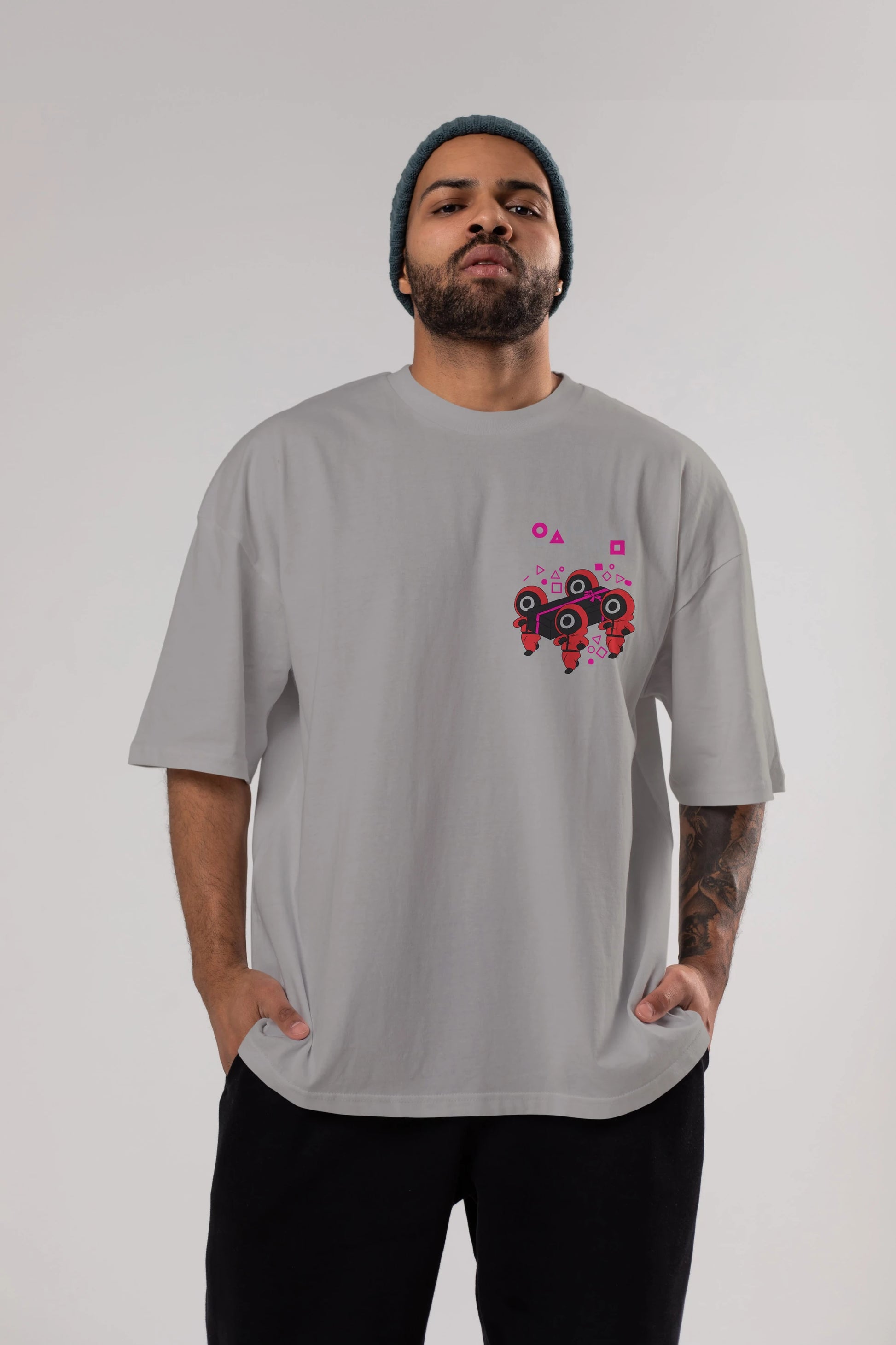 Squid Game (6) Ön Sol Baskılı Oversize t-shirt Erkek Kadın Unisex %100 Pamuk Bisiklet Yaka tişort